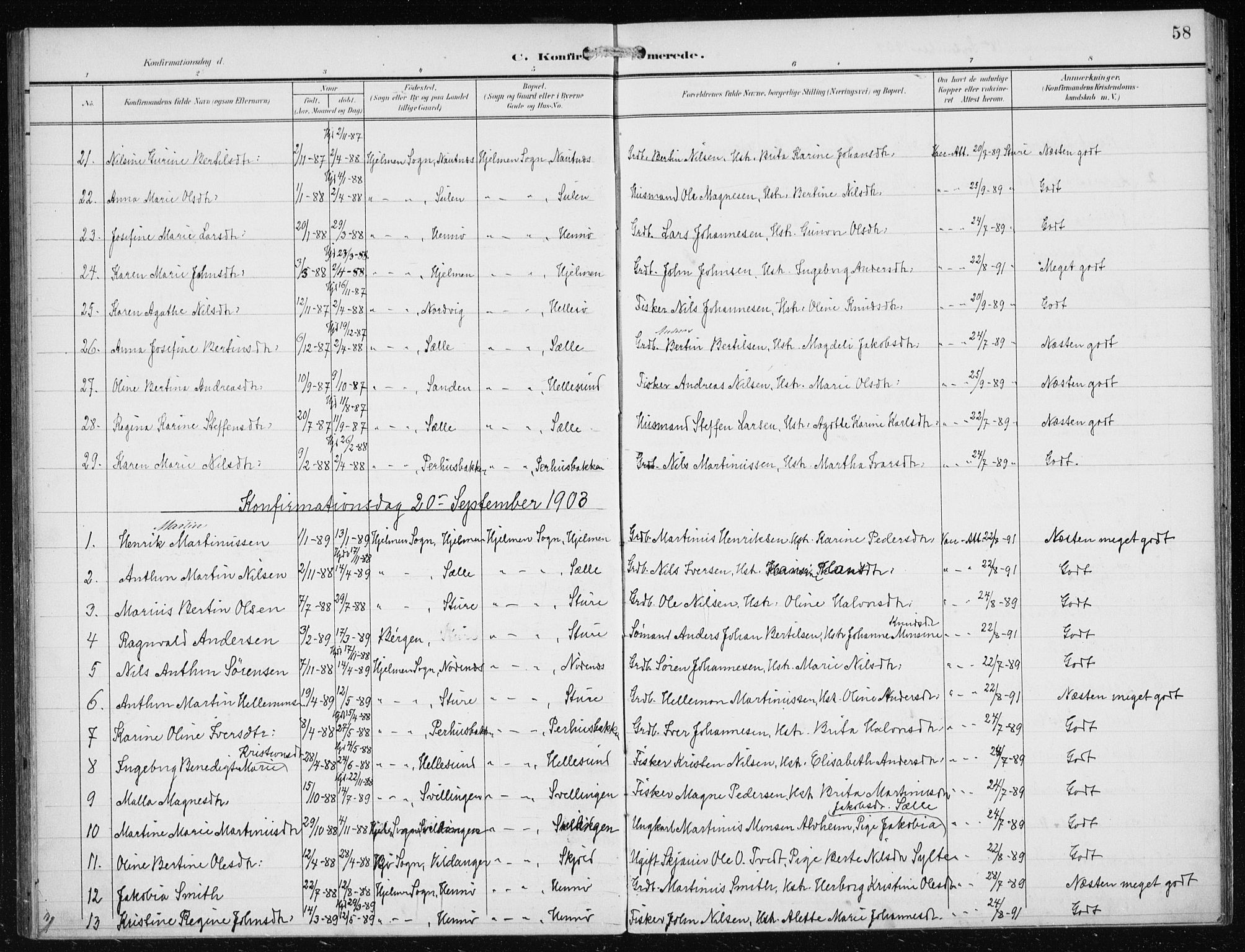 Herdla Sokneprestembete, AV/SAB-A-75701/H/Haa: Parish register (official) no. B 1, 1902-1921, p. 58