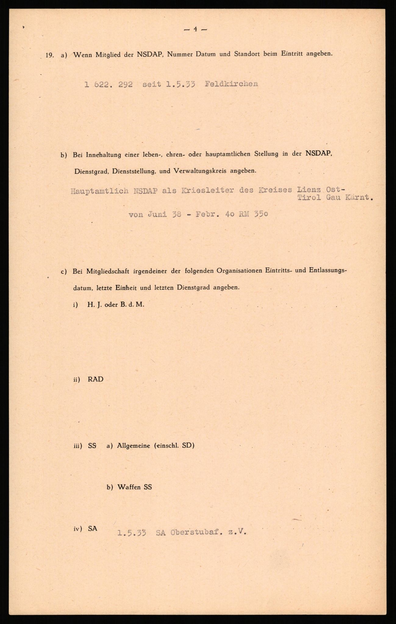 Forsvaret, Forsvarets overkommando II, AV/RA-RAFA-3915/D/Db/L0039: CI Questionaires. Tyske okkupasjonsstyrker i Norge. Østerrikere., 1945-1946, p. 187