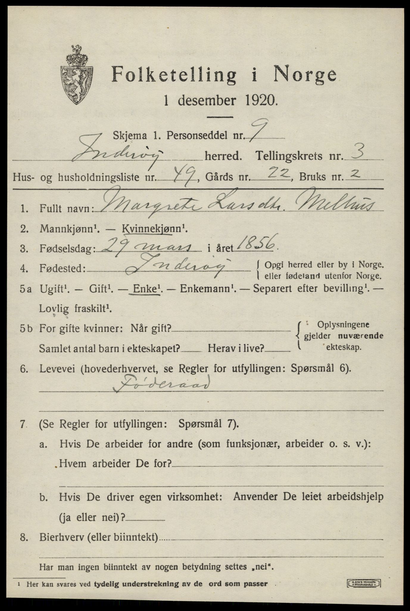 SAT, 1920 census for Inderøy, 1920, p. 3231