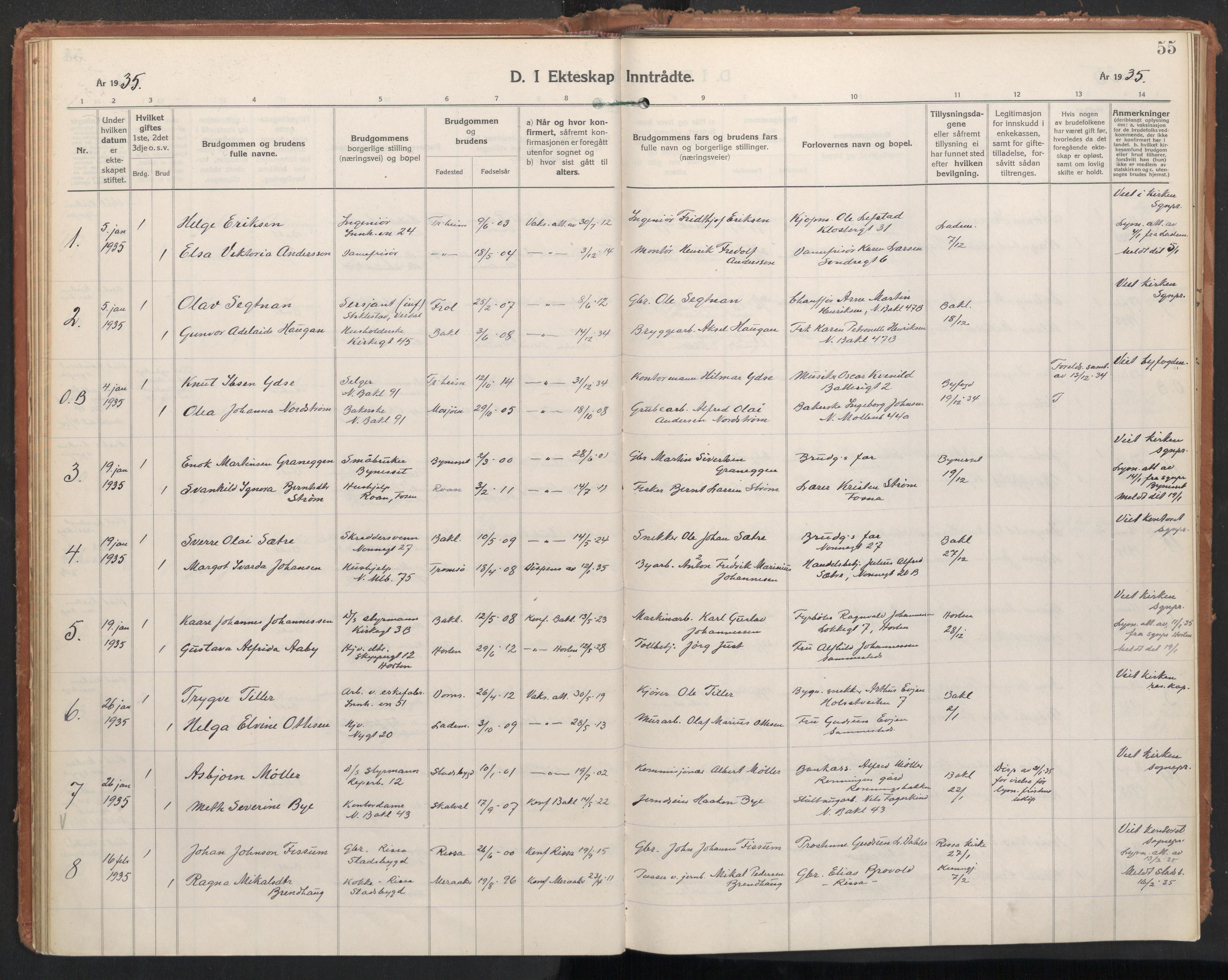 Ministerialprotokoller, klokkerbøker og fødselsregistre - Sør-Trøndelag, SAT/A-1456/604/L0209: Parish register (official) no. 604A29, 1931-1945, p. 55