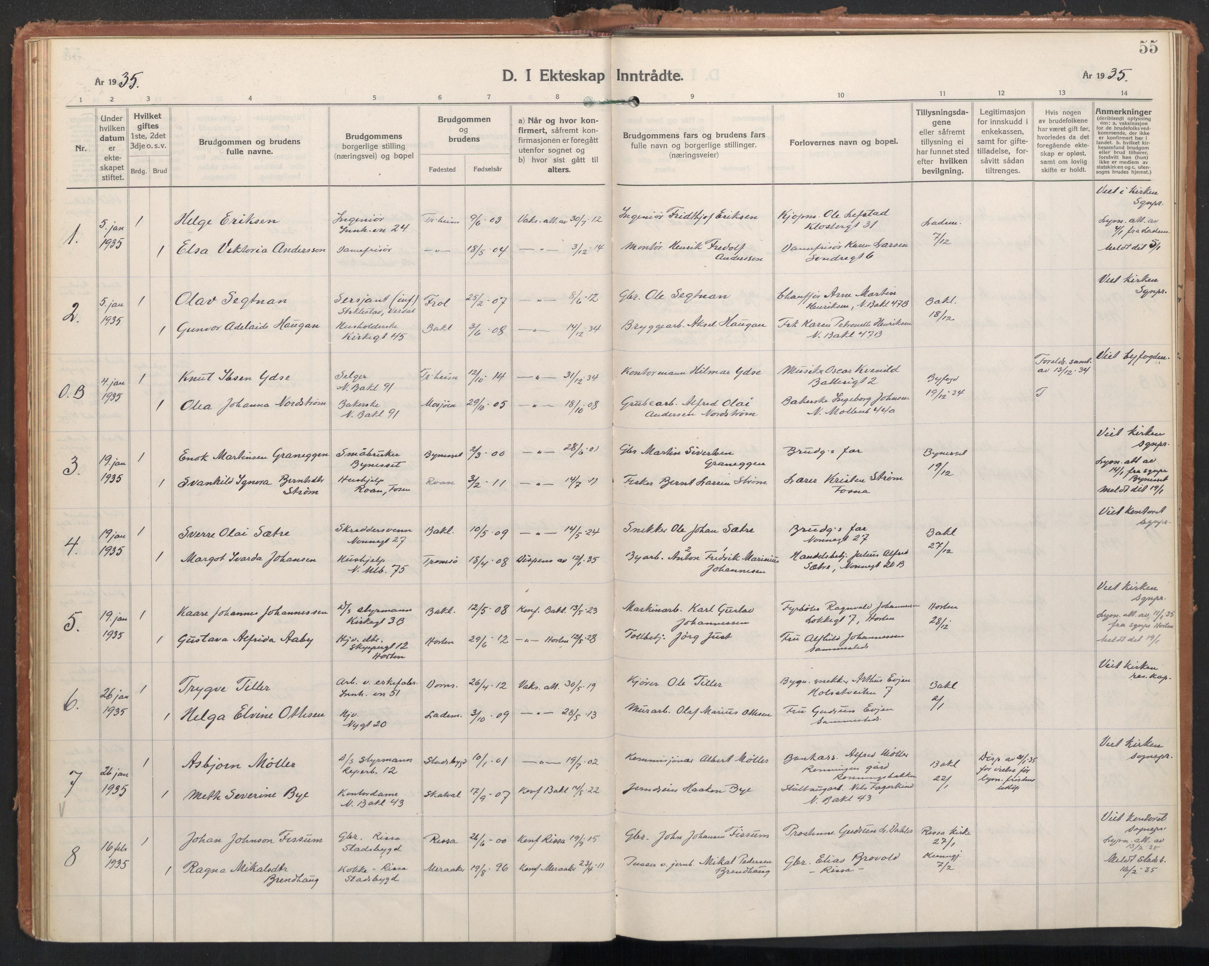 Ministerialprotokoller, klokkerbøker og fødselsregistre - Sør-Trøndelag, AV/SAT-A-1456/604/L0209: Parish register (official) no. 604A29, 1931-1945, p. 55