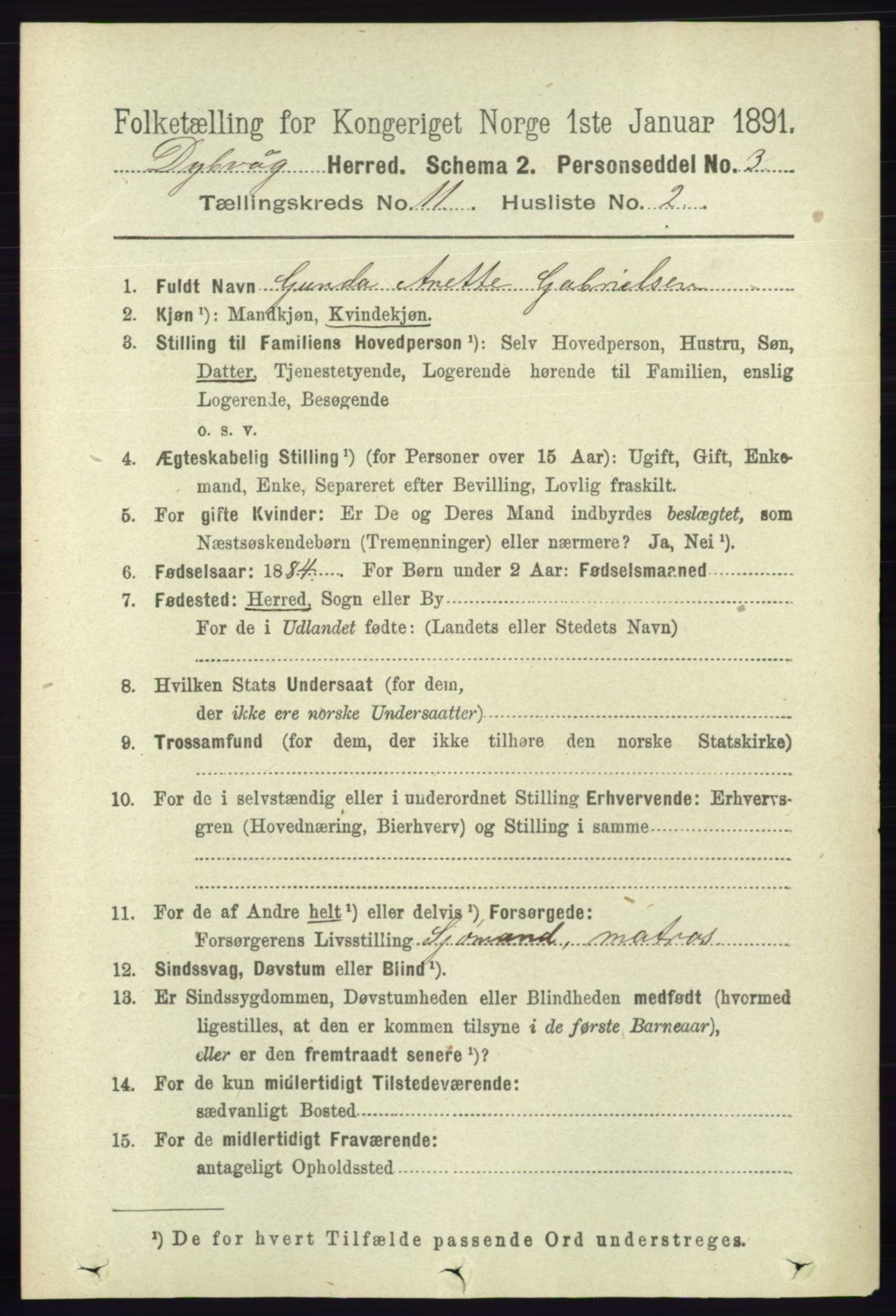 RA, 1891 census for 0915 Dypvåg, 1891, p. 4315