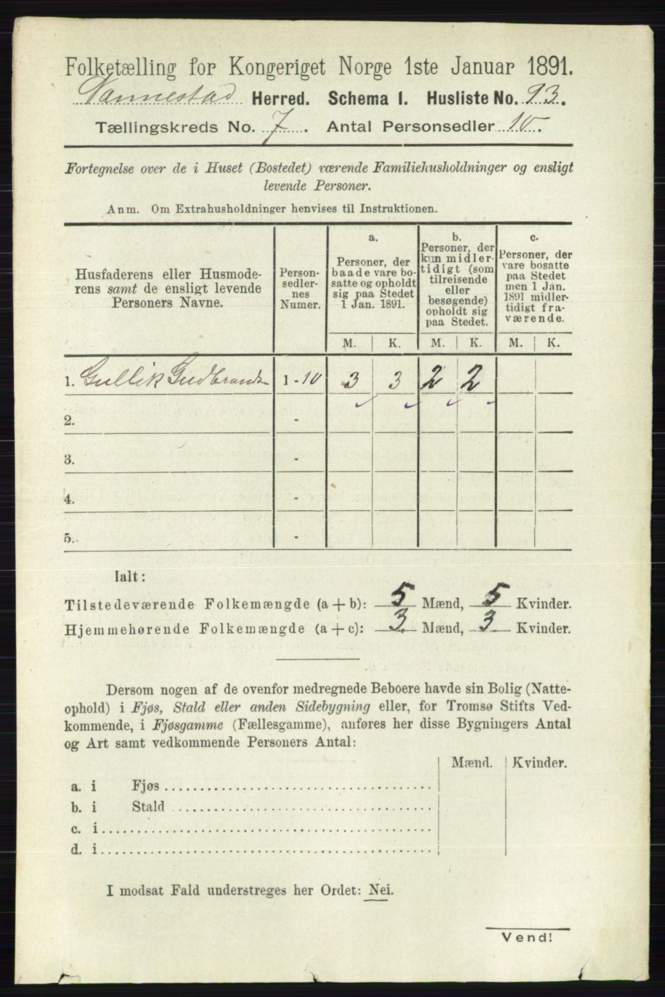 RA, 1891 census for 0238 Nannestad, 1891, p. 3733