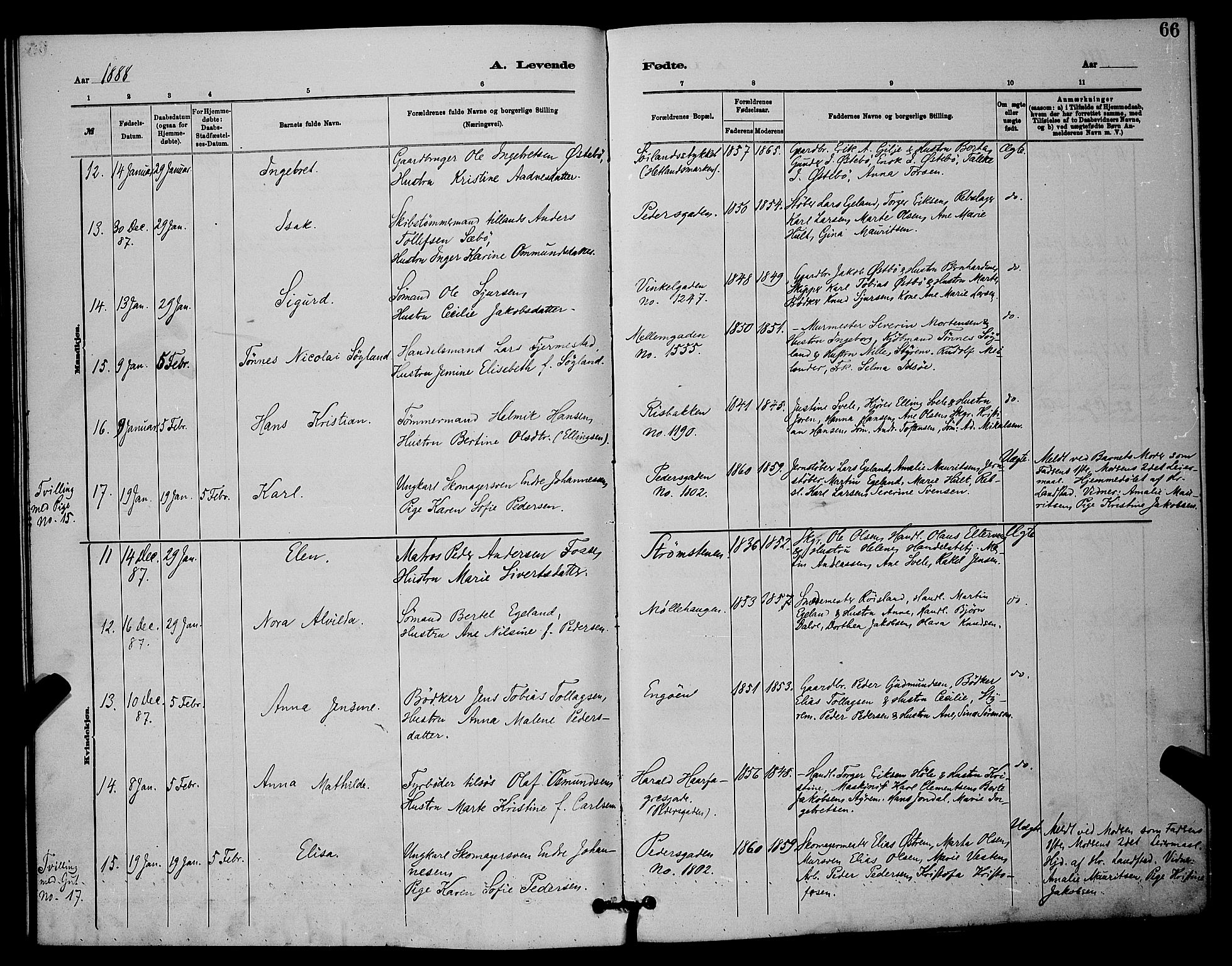 St. Johannes sokneprestkontor, AV/SAST-A-101814/001/30/30BB/L0001: Parish register (copy) no. B 1, 1885-1897, p. 66