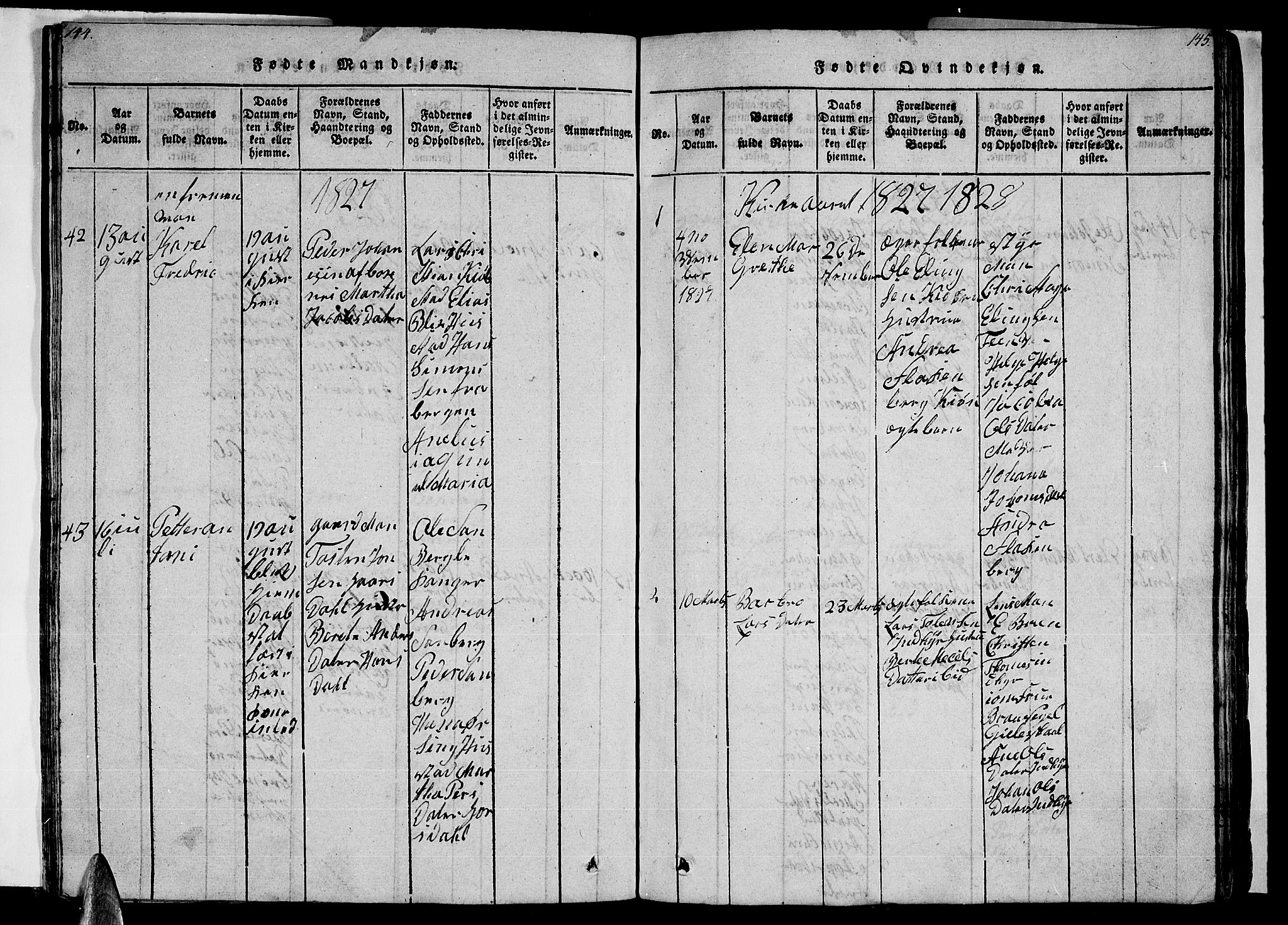 Ministerialprotokoller, klokkerbøker og fødselsregistre - Nordland, AV/SAT-A-1459/805/L0105: Parish register (copy) no. 805C01, 1820-1839, p. 144-145