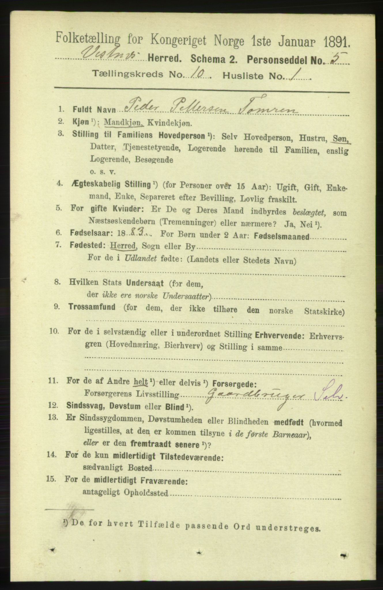 RA, 1891 census for 1535 Vestnes, 1891, p. 3687