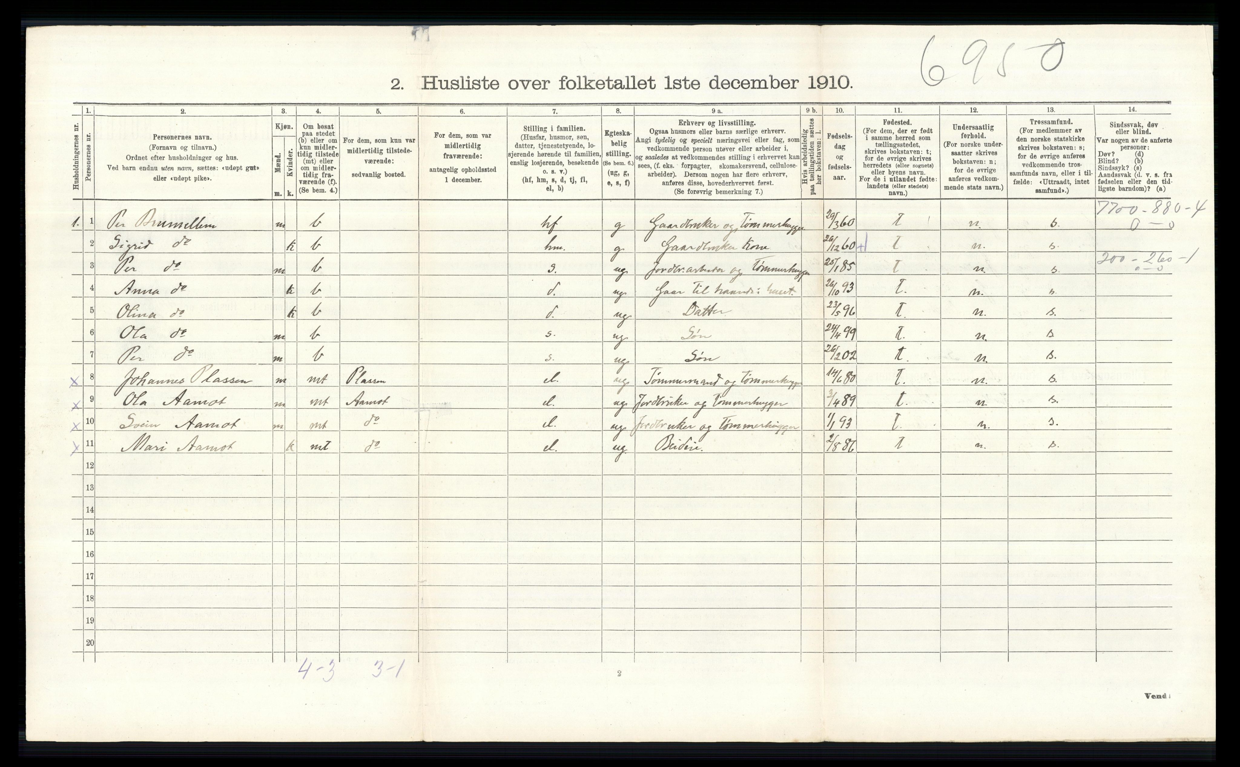 RA, 1910 census for Skjåk, 1910, p. 697