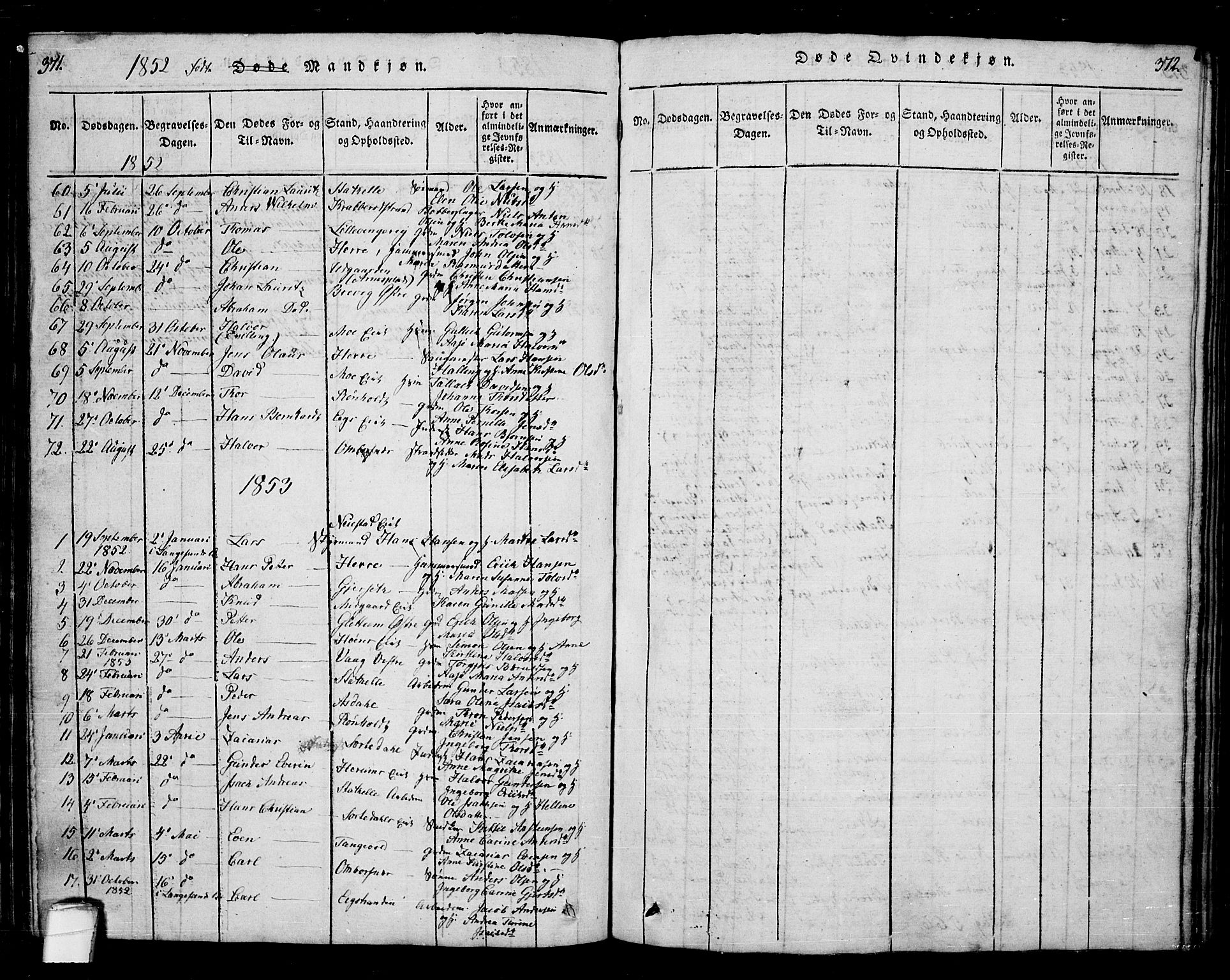 Bamble kirkebøker, AV/SAKO-A-253/G/Ga/L0005: Parish register (copy) no. I 5, 1814-1855, p. 371-372