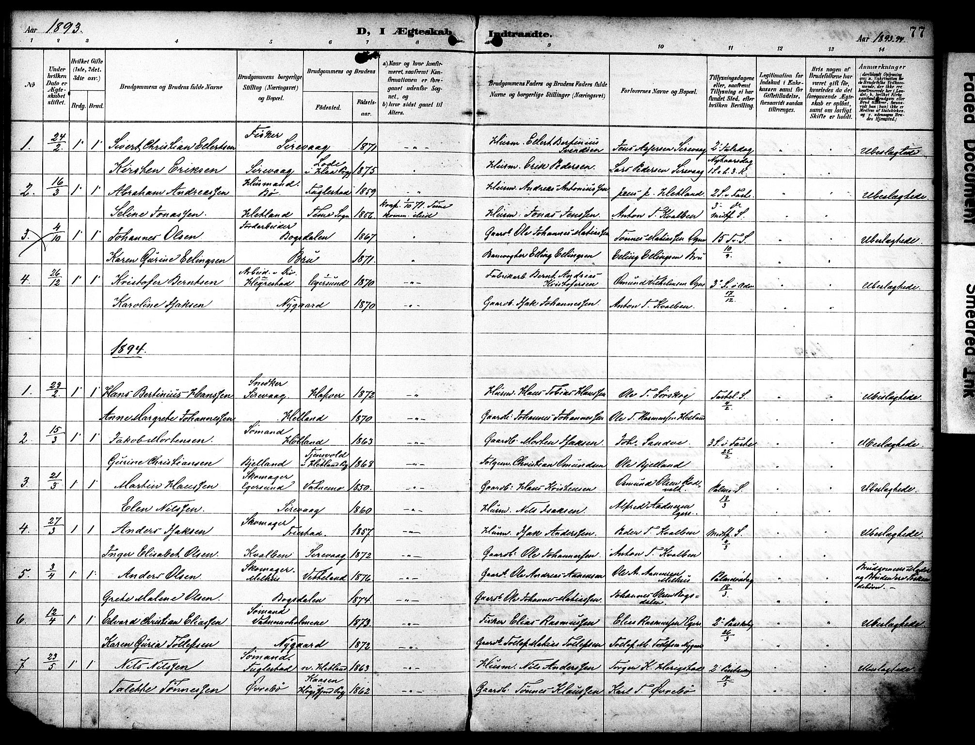 Eigersund sokneprestkontor, SAST/A-101807/S08/L0020: Parish register (official) no. A 19, 1893-1910, p. 77