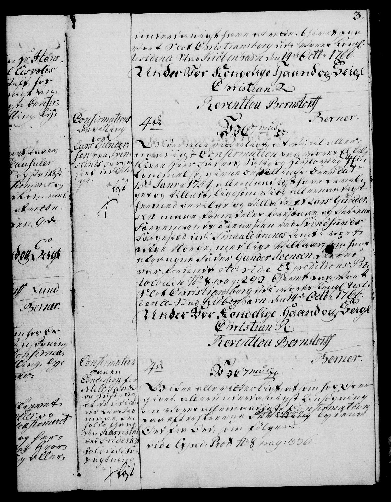 Rentekammeret, Kammerkanselliet, RA/EA-3111/G/Gg/Ggc/Ggca/L0002: Norsk konfirmasjonsekspedisjonsprotokoll med register (merket RK 53.24), 1766-1772, p. 3