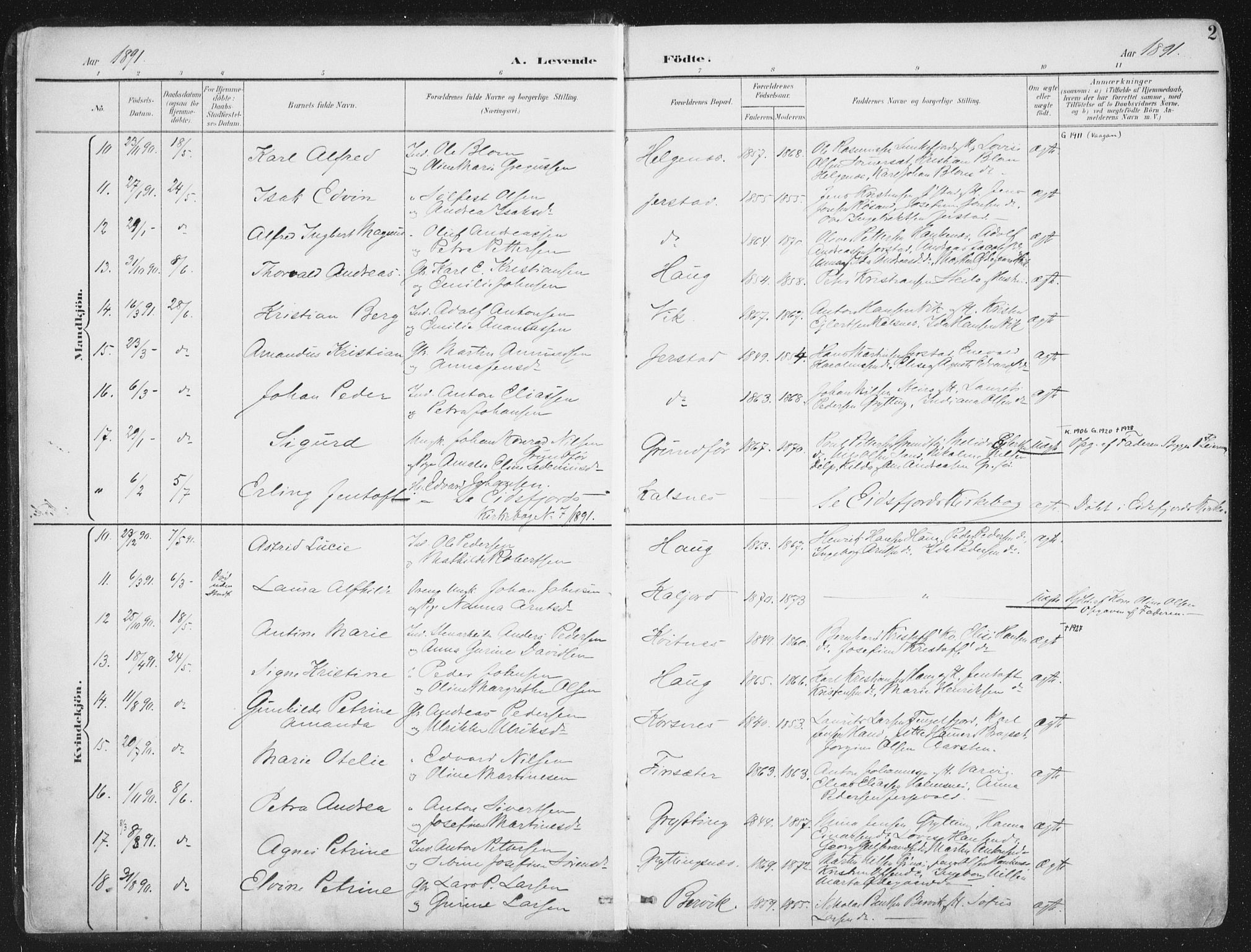 Ministerialprotokoller, klokkerbøker og fødselsregistre - Nordland, SAT/A-1459/888/L1246: Parish register (official) no. 888A12, 1891-1903, p. 2