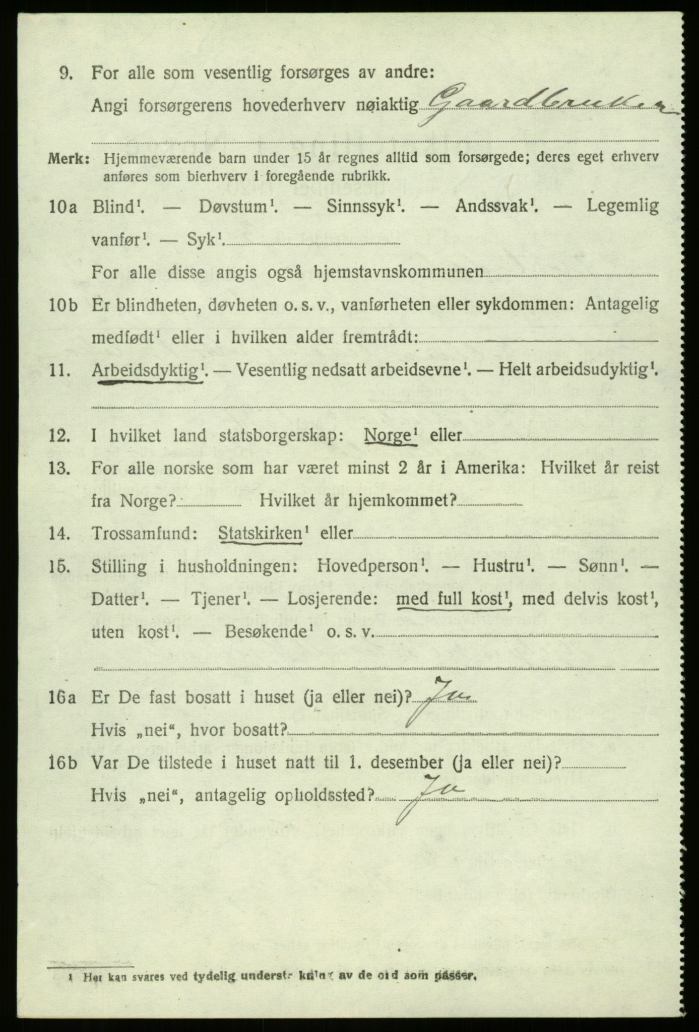 SAB, 1920 census for Jostedal, 1920, p. 313