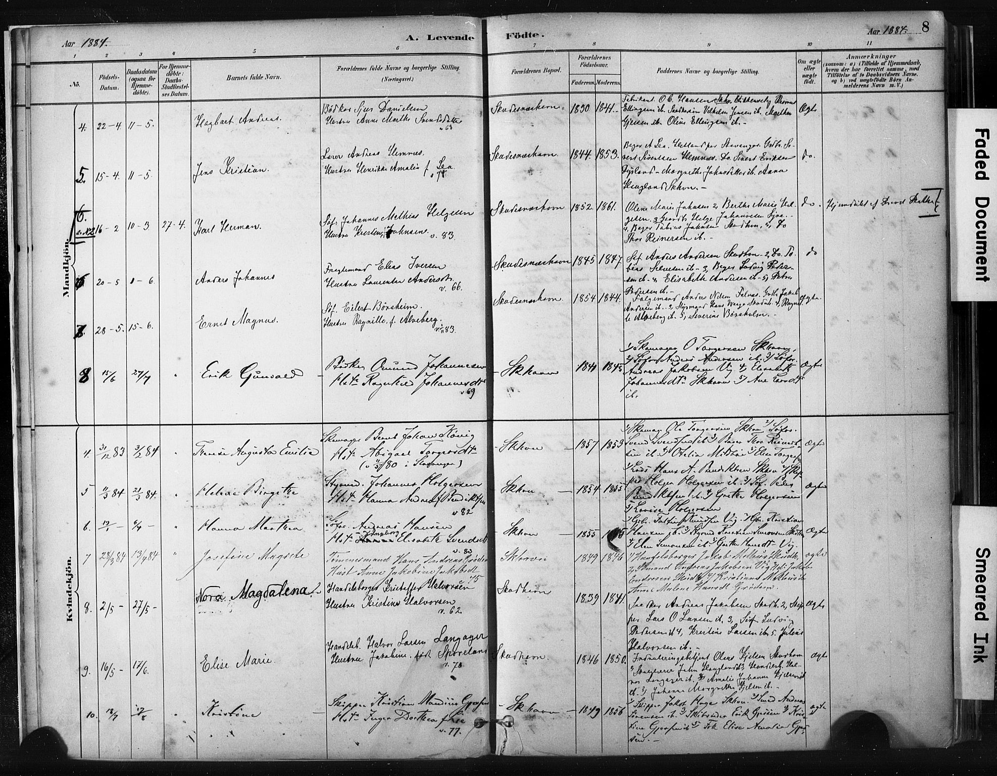 Skudenes sokneprestkontor, AV/SAST-A -101849/H/Ha/Haa/L0008: Parish register (official) no. A 5, 1882-1912, p. 8