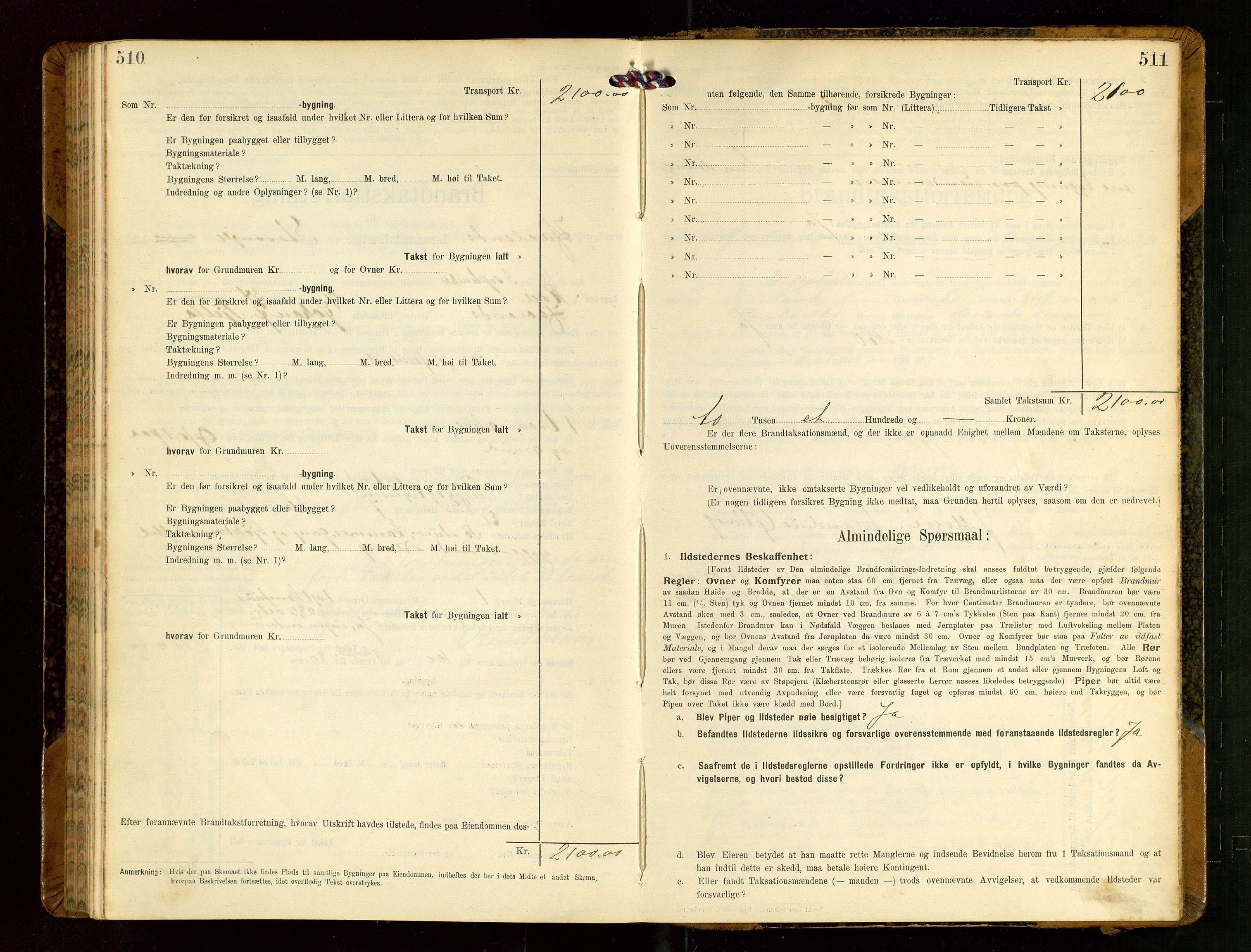 Håland lensmannskontor, AV/SAST-A-100100/Gob/L0004: Branntakstprotokoll - skjematakst. Register i boken., 1913-1915, p. 510-511