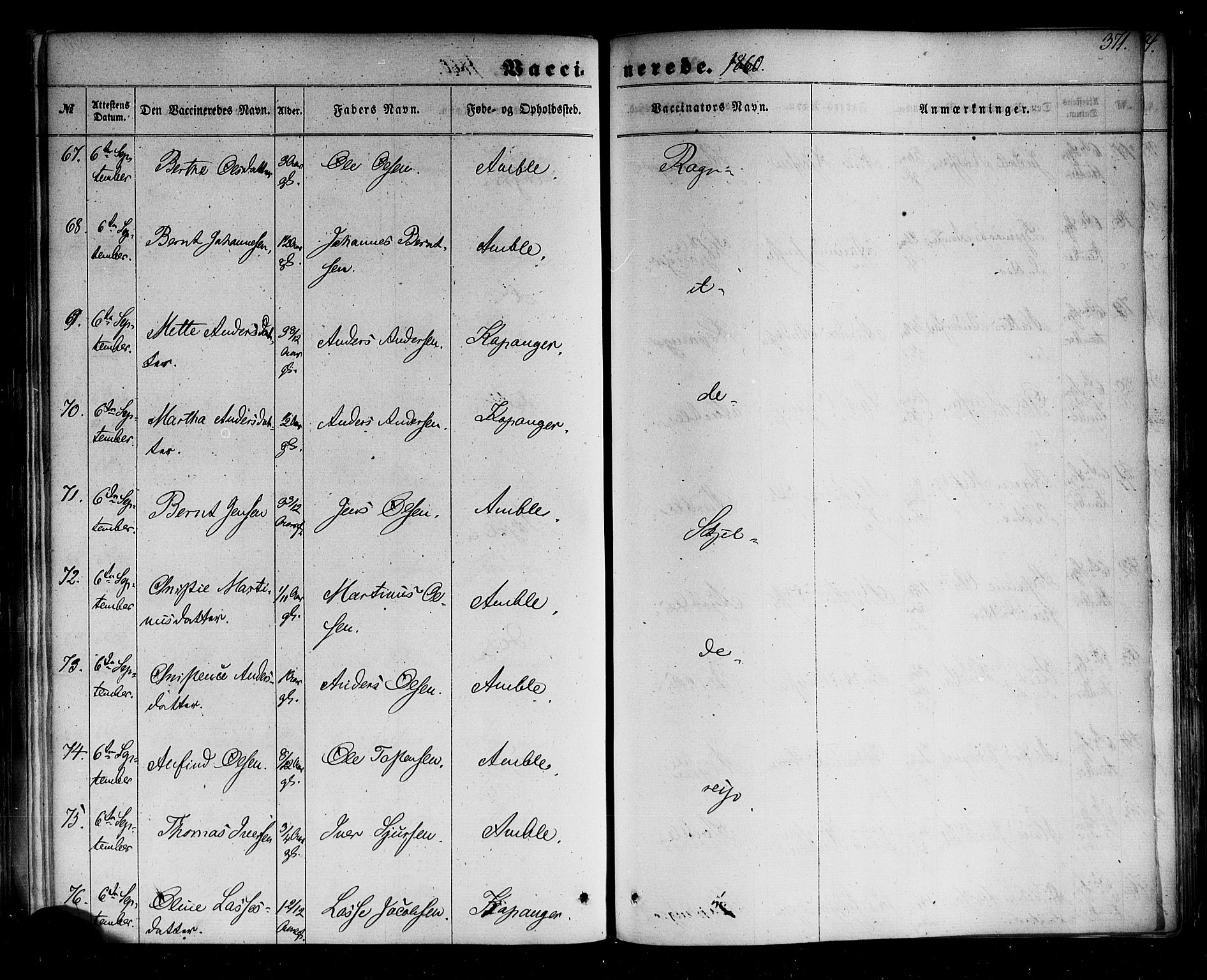 Sogndal sokneprestembete, AV/SAB-A-81301/H/Haa/Haaa/L0013: Parish register (official) no. A 13, 1859-1877, p. 371