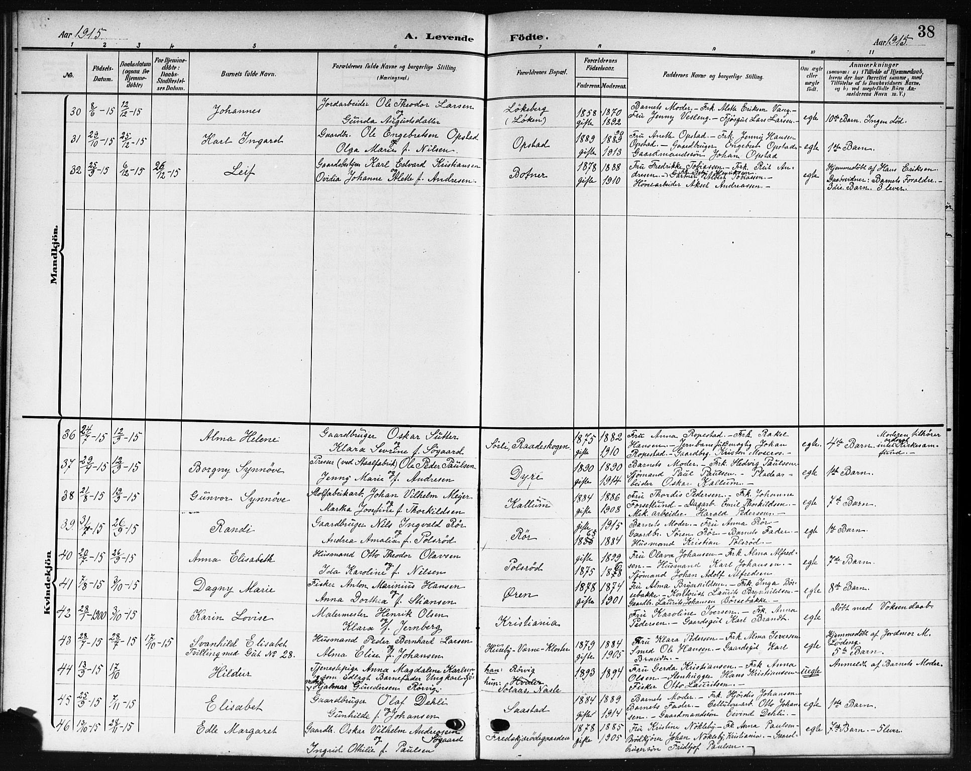 Rygge prestekontor Kirkebøker, AV/SAO-A-10084b/G/Ga/L0003: Parish register (copy) no. 3, 1906-1921, p. 38