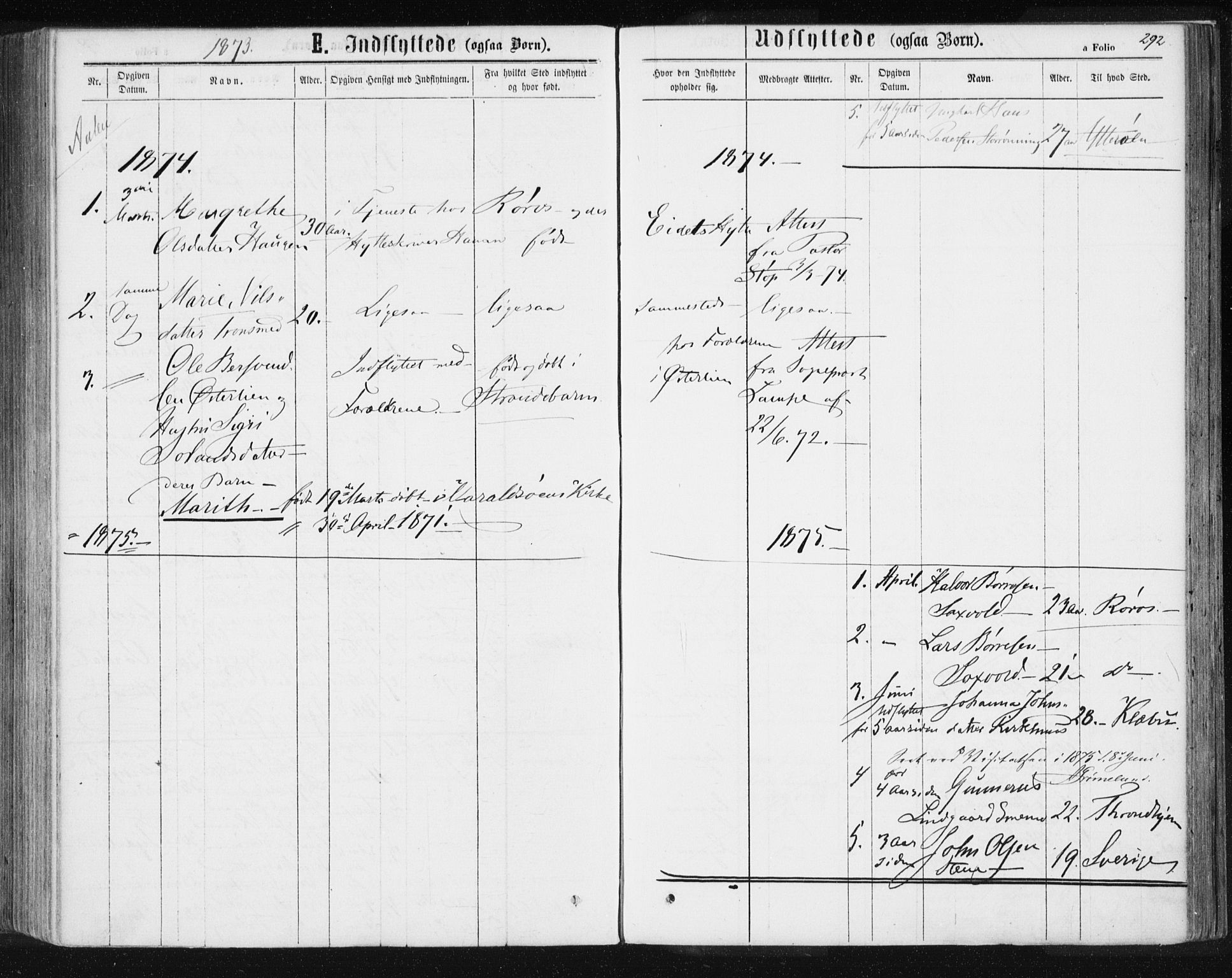 Ministerialprotokoller, klokkerbøker og fødselsregistre - Sør-Trøndelag, AV/SAT-A-1456/685/L0971: Parish register (official) no. 685A08 /3, 1870-1879, p. 292