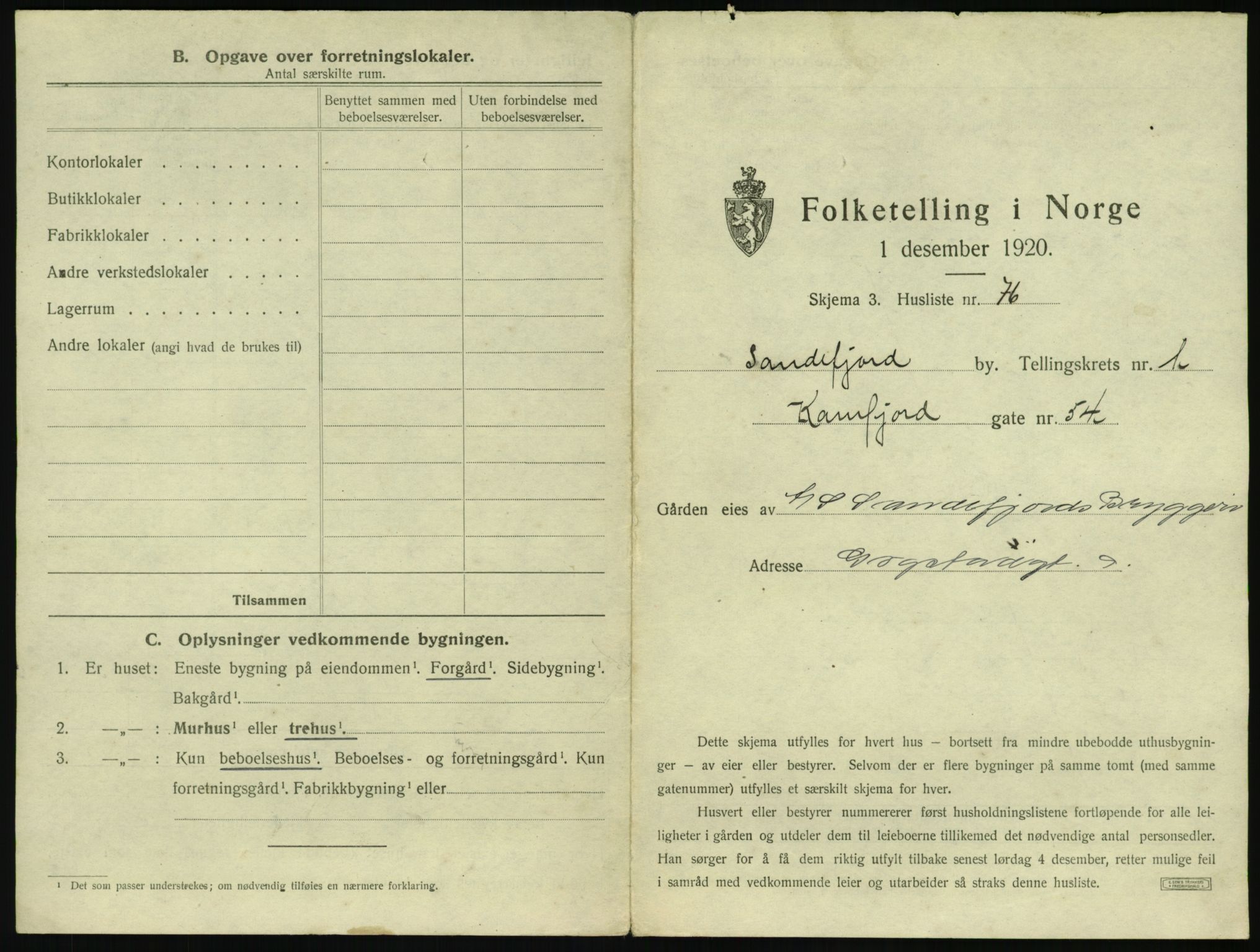 SAKO, 1920 census for Sandefjord, 1920, p. 192