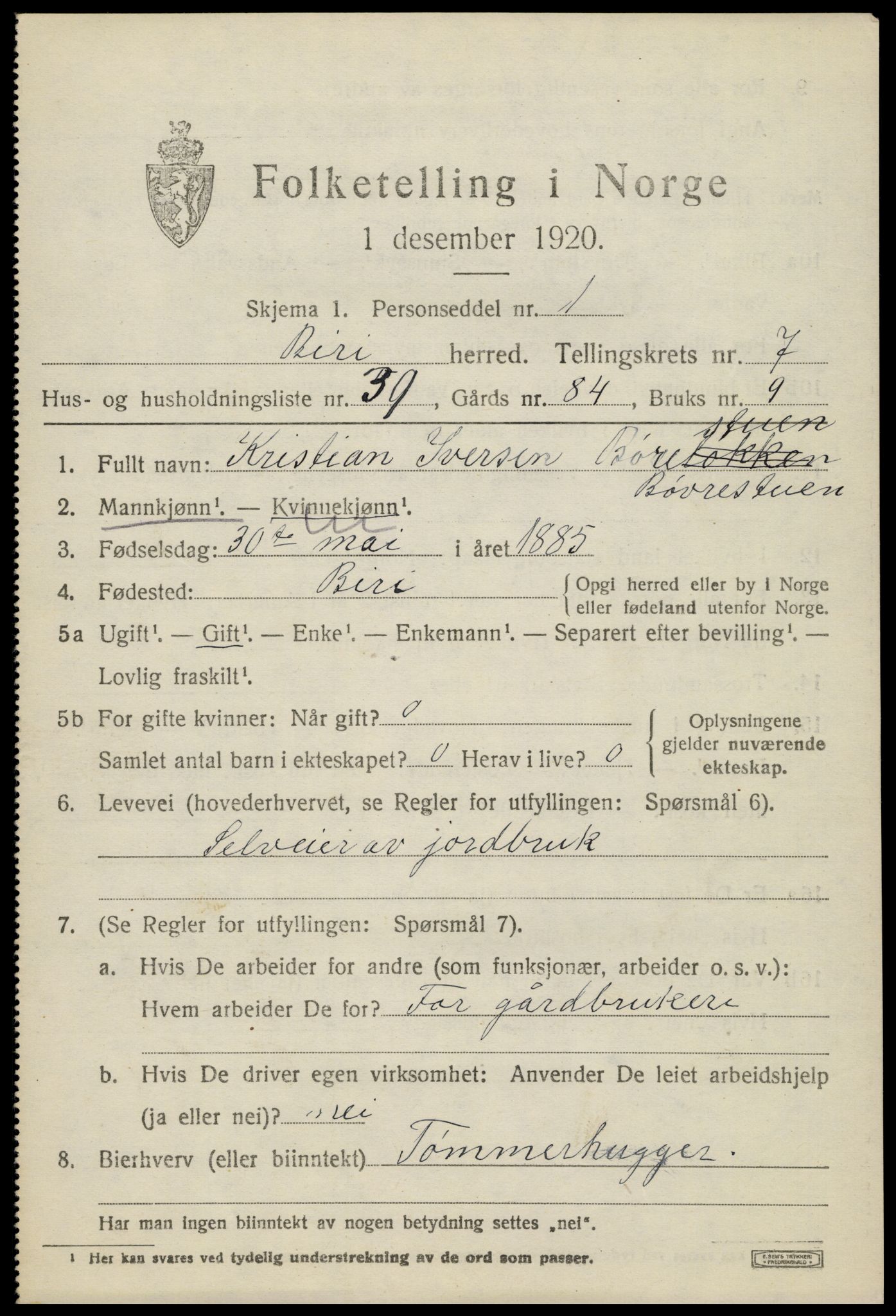 SAH, 1920 census for Biri, 1920, p. 6371