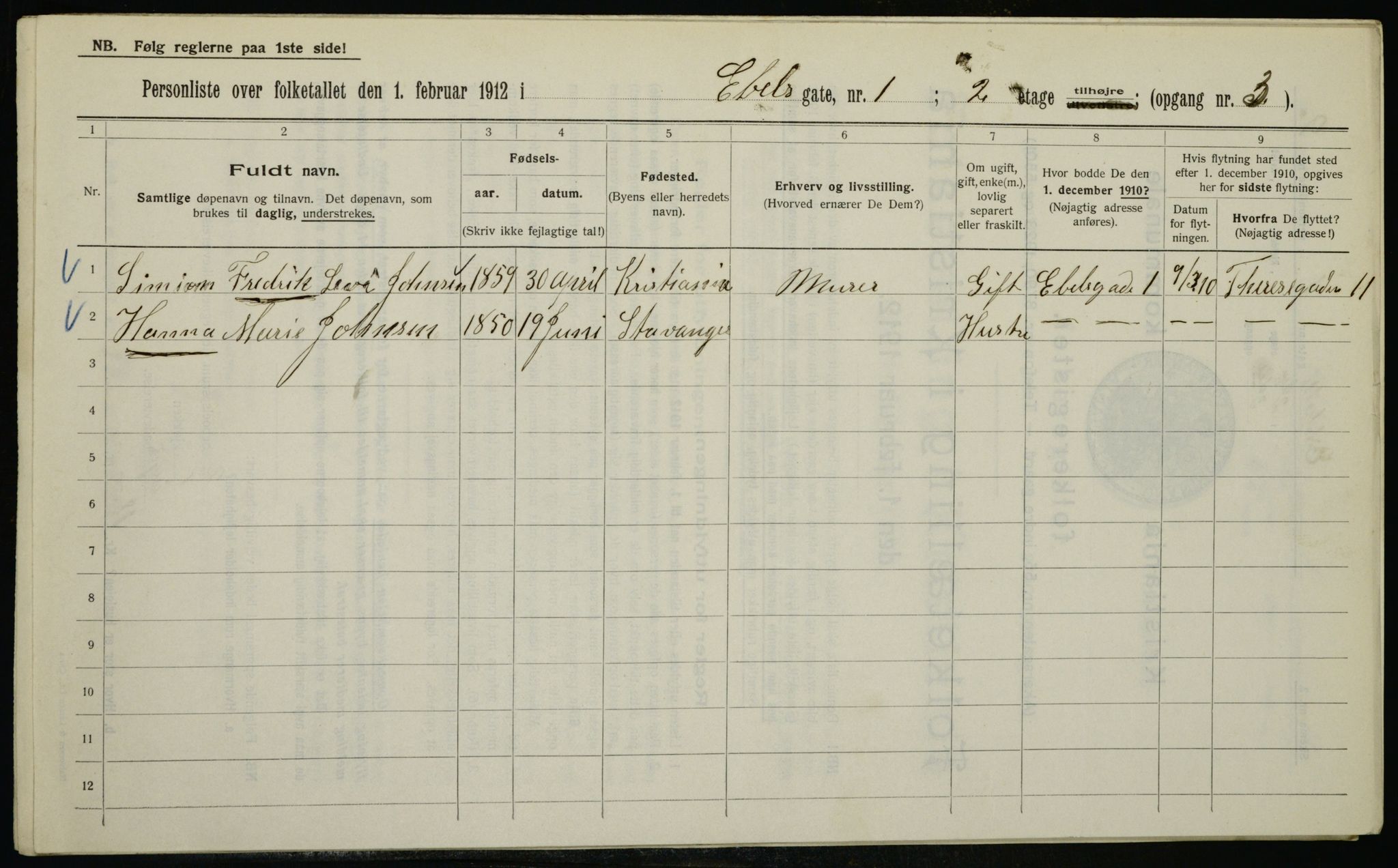 OBA, Municipal Census 1912 for Kristiania, 1912, p. 17983