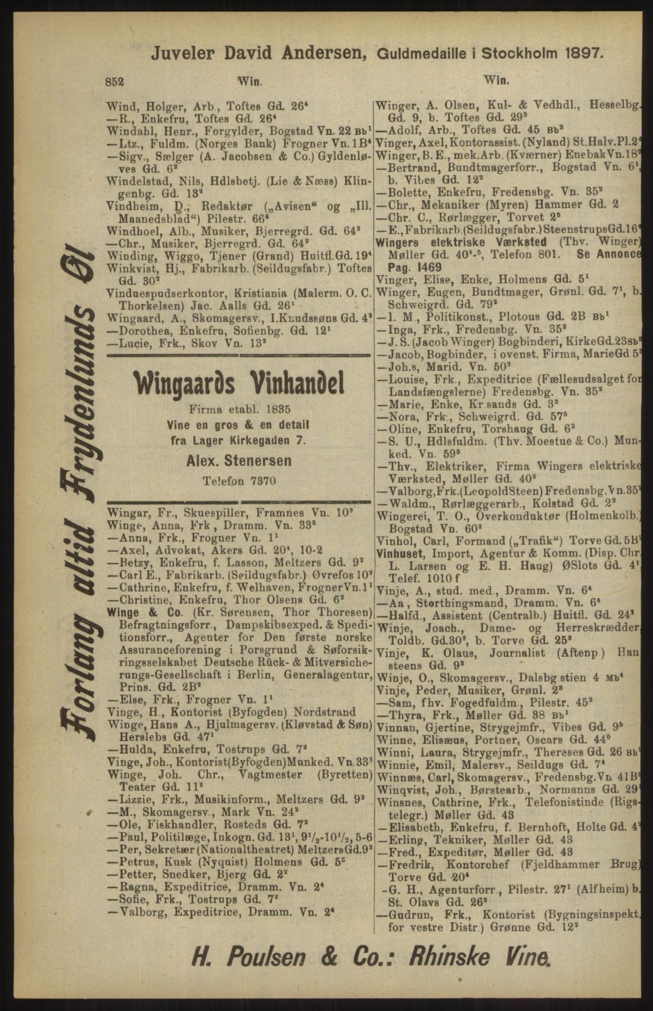 Kristiania/Oslo adressebok, PUBL/-, 1904, p. 852