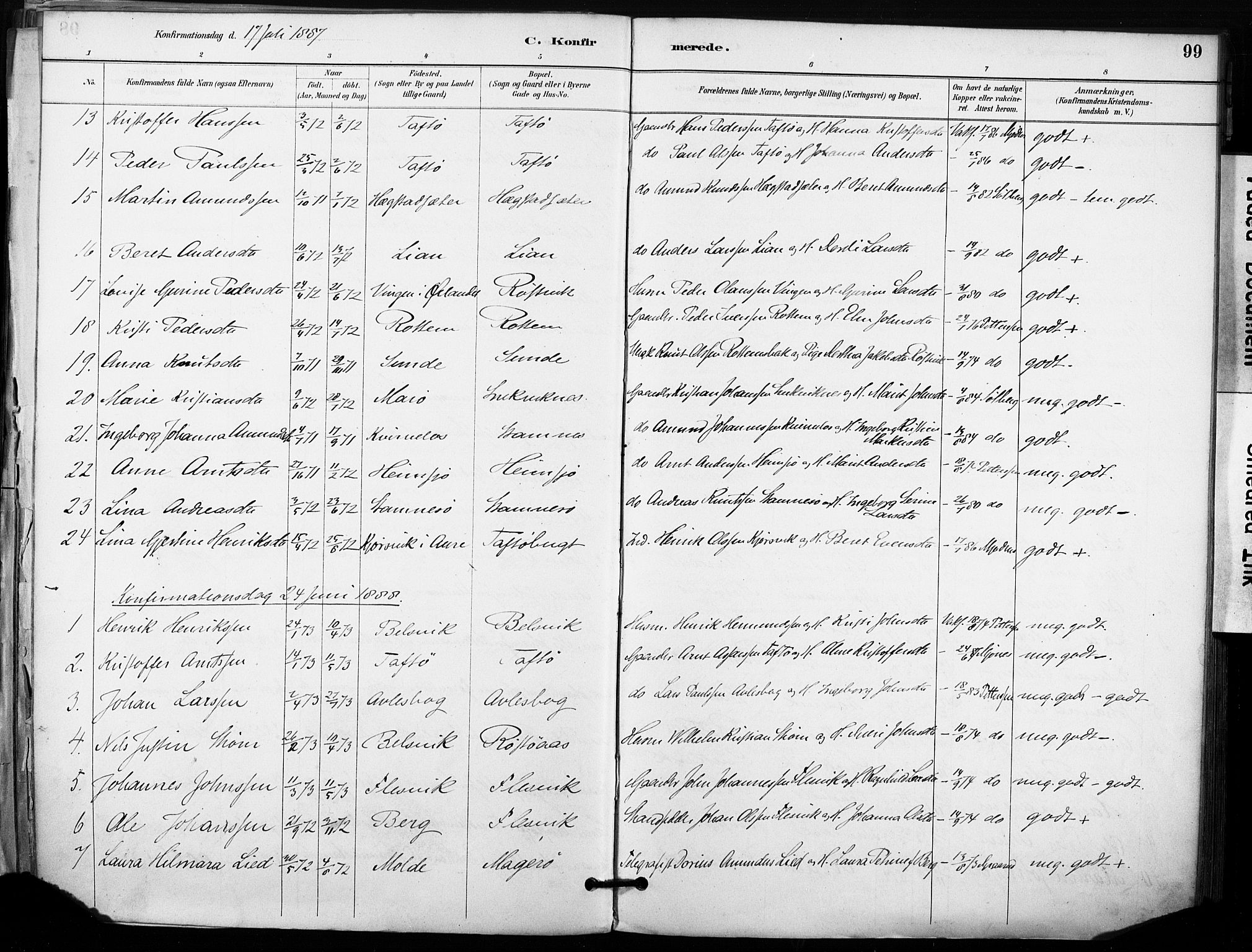 Ministerialprotokoller, klokkerbøker og fødselsregistre - Sør-Trøndelag, SAT/A-1456/633/L0518: Parish register (official) no. 633A01, 1884-1906, p. 99
