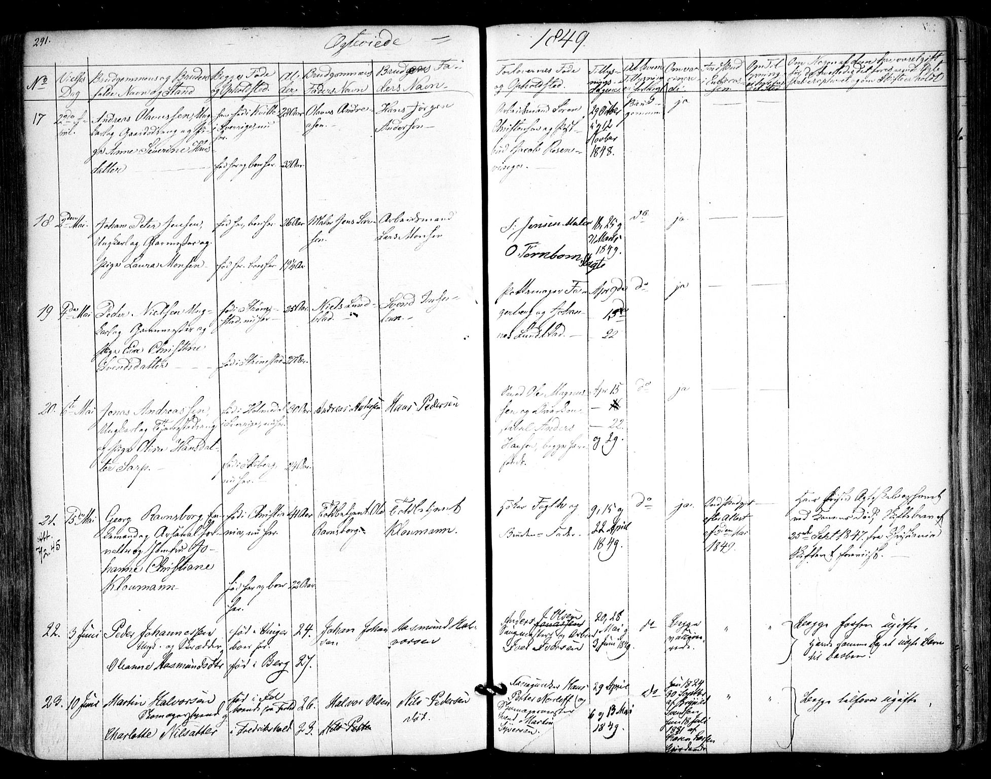 Halden prestekontor Kirkebøker, AV/SAO-A-10909/F/Fa/L0006: Parish register (official) no. I 6, 1845-1856, p. 291