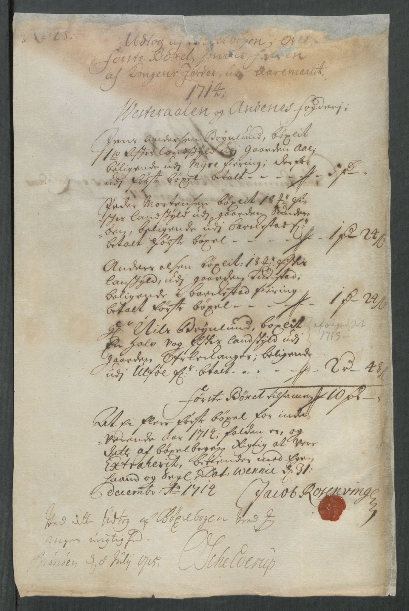 Rentekammeret inntil 1814, Reviderte regnskaper, Fogderegnskap, AV/RA-EA-4092/R67/L4680: Fogderegnskap Vesterålen, Andenes og Lofoten, 1714, p. 182