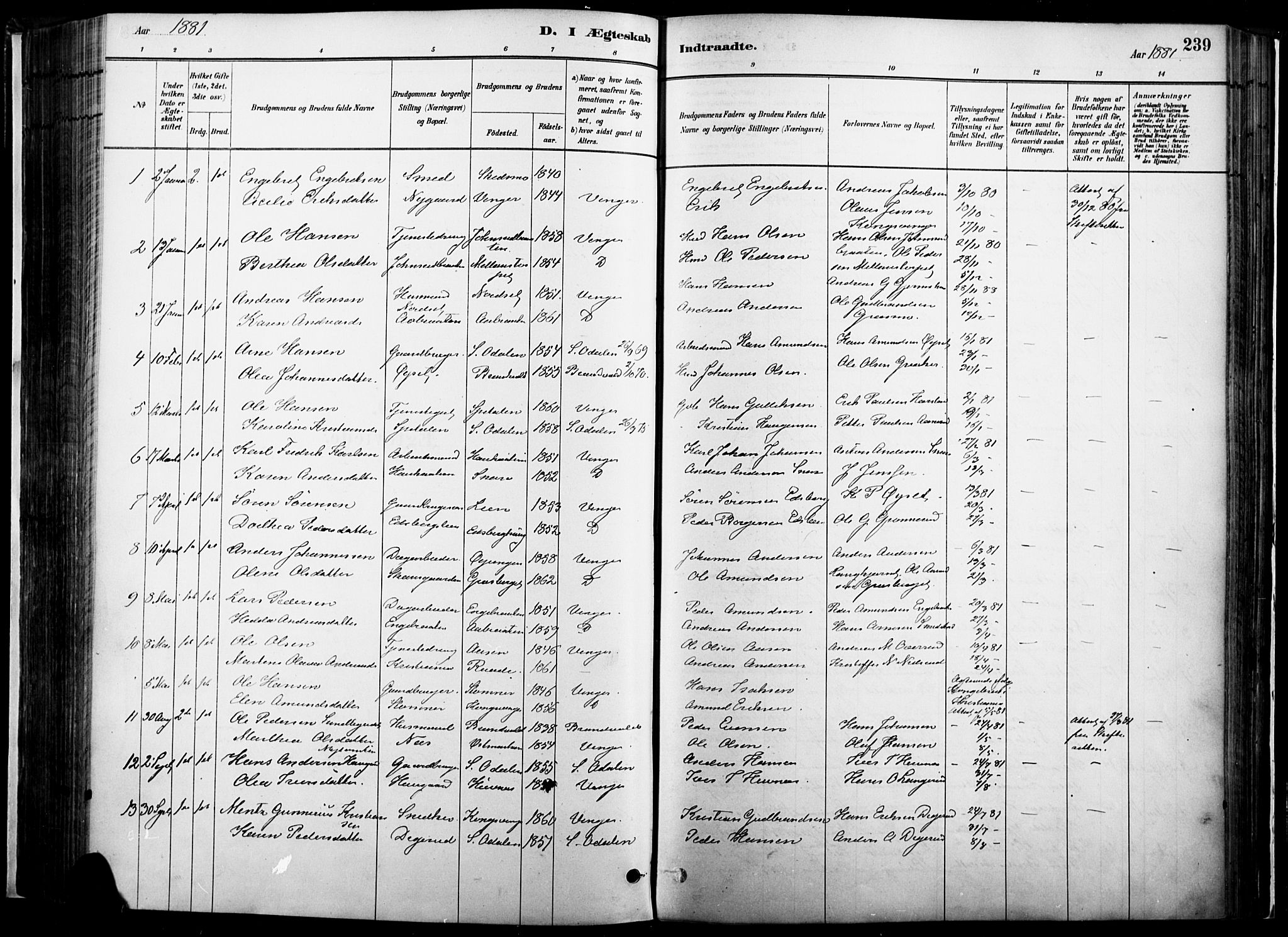 Vinger prestekontor, SAH/PREST-024/H/Ha/Haa/L0014: Parish register (official) no. 14, 1881-1900, p. 239