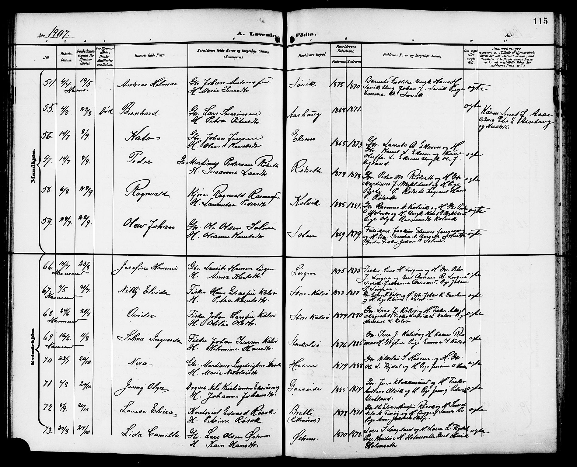 Ministerialprotokoller, klokkerbøker og fødselsregistre - Møre og Romsdal, AV/SAT-A-1454/528/L0432: Parish register (copy) no. 528C13, 1898-1918, p. 115