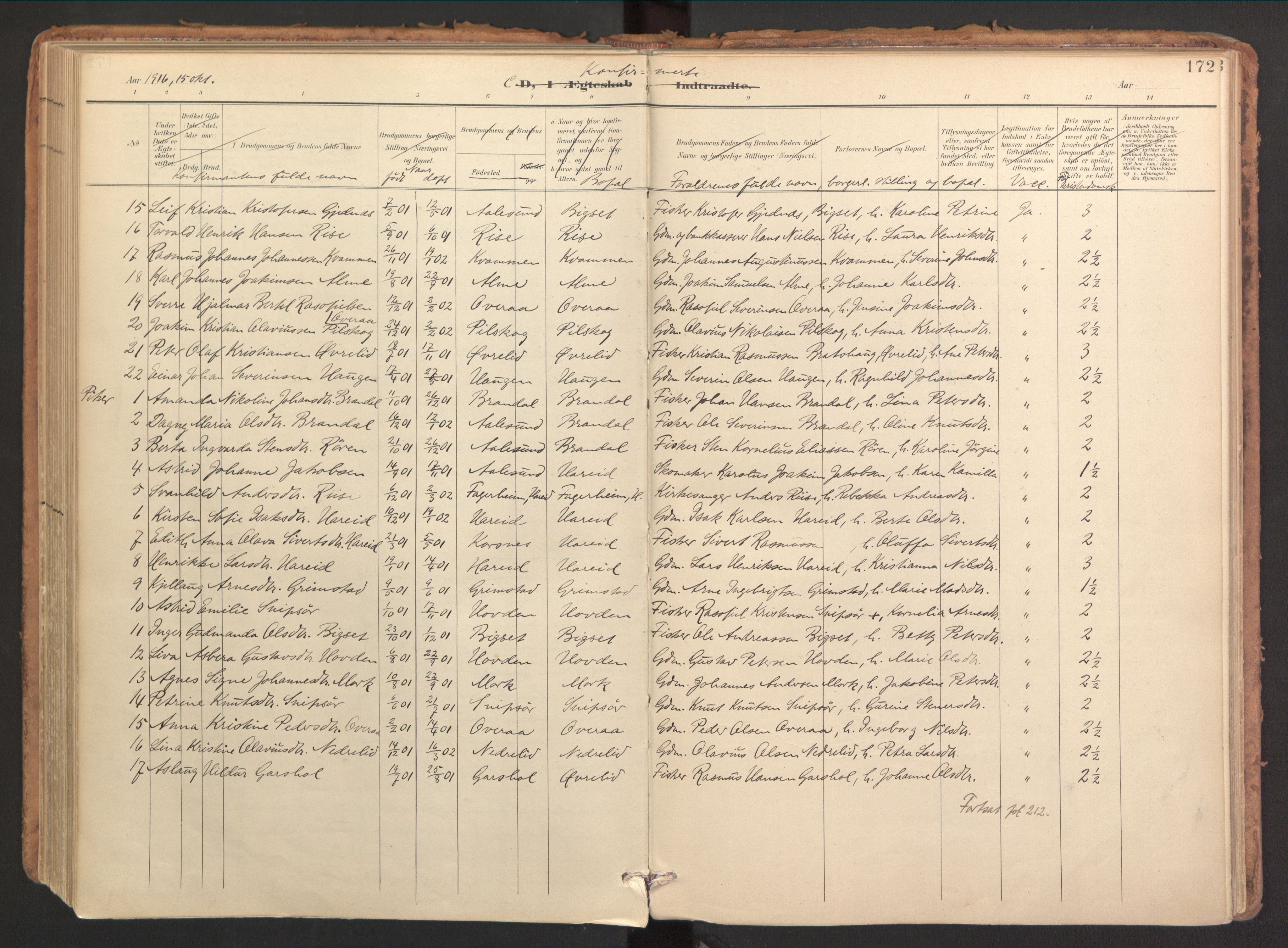 Ministerialprotokoller, klokkerbøker og fødselsregistre - Møre og Romsdal, SAT/A-1454/510/L0123: Parish register (official) no. 510A03, 1898-1922, p. 172
