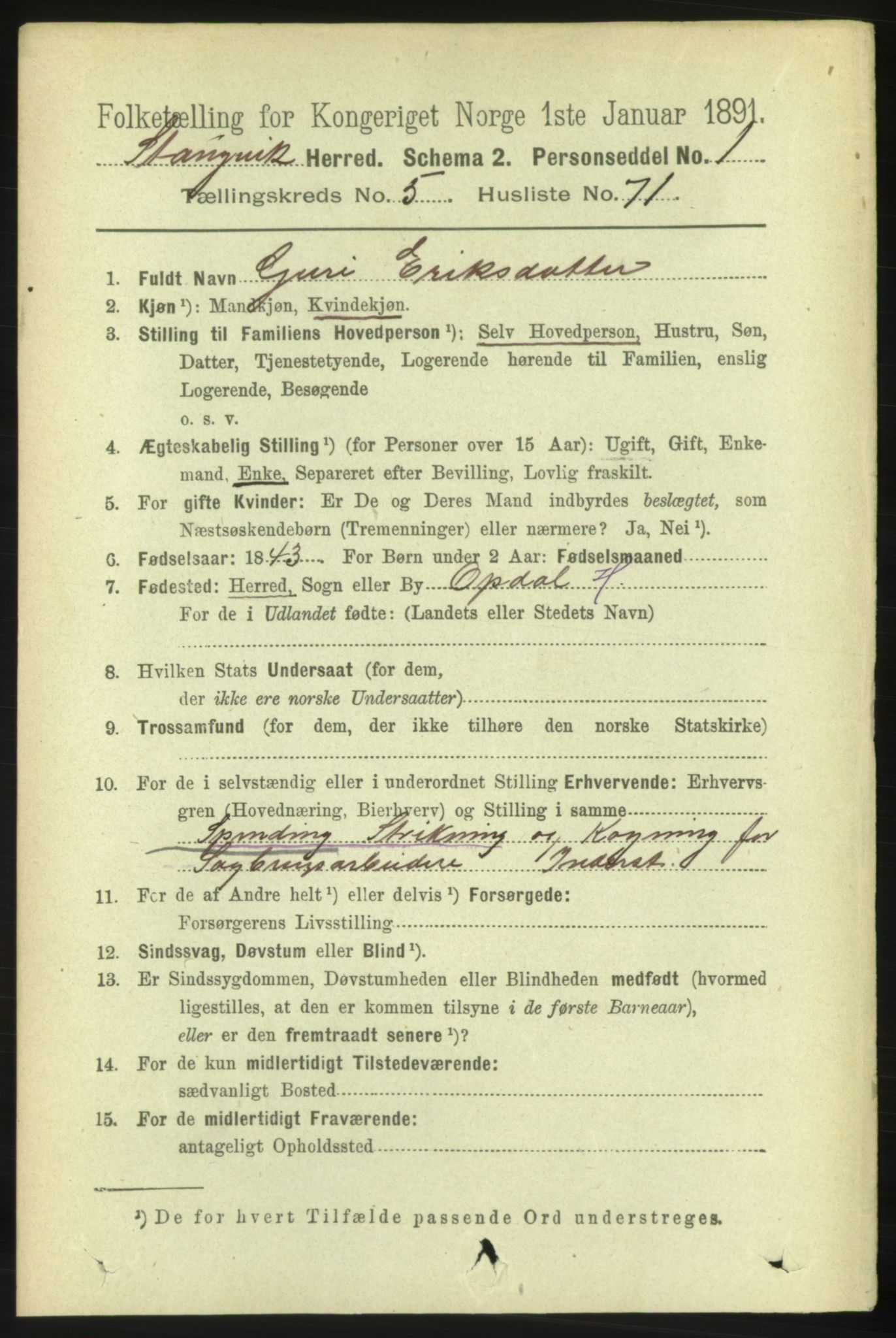 RA, 1891 census for 1564 Stangvik, 1891, p. 2603