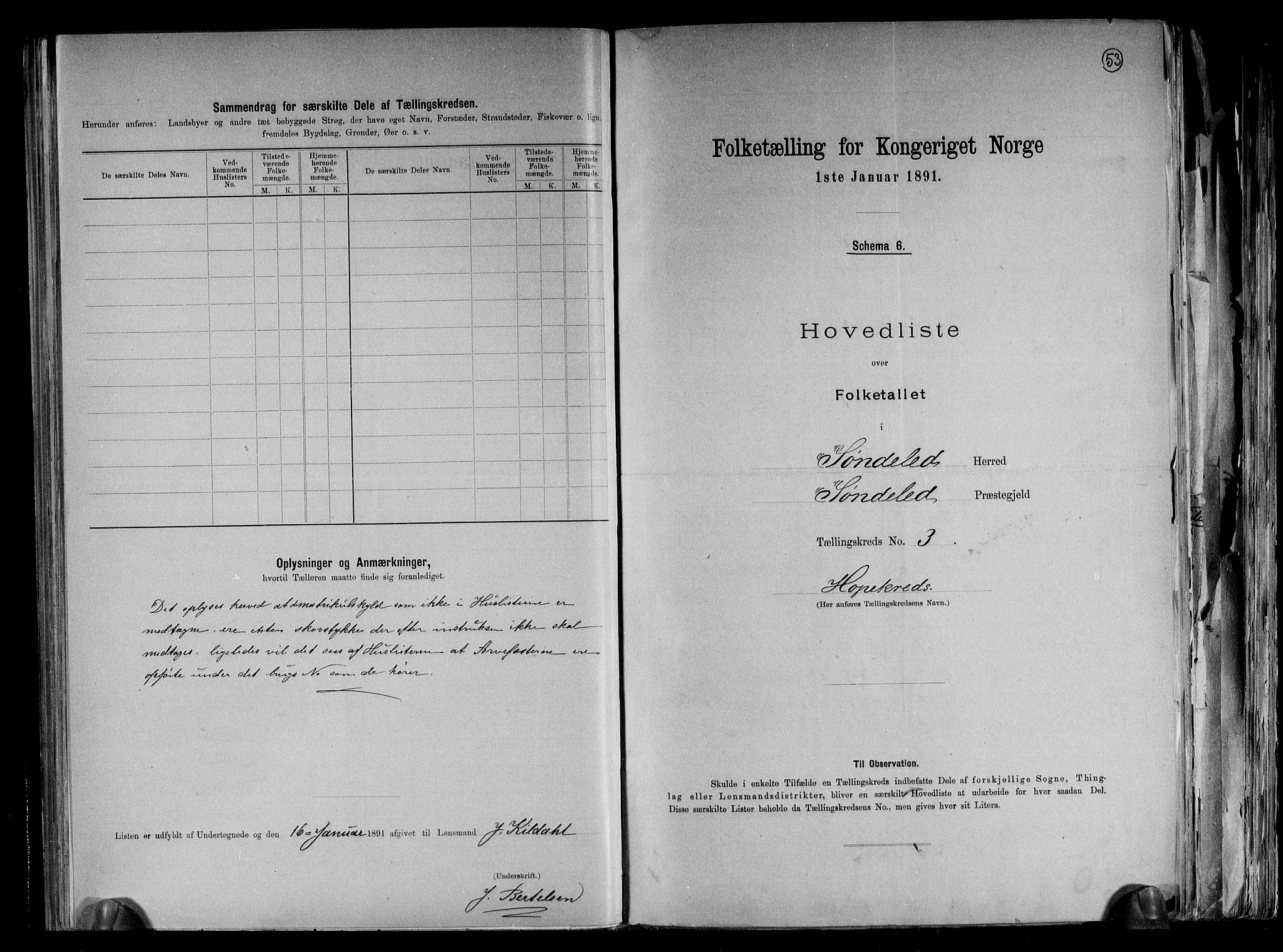 RA, 1891 census for 0913 Søndeled, 1891, p. 9