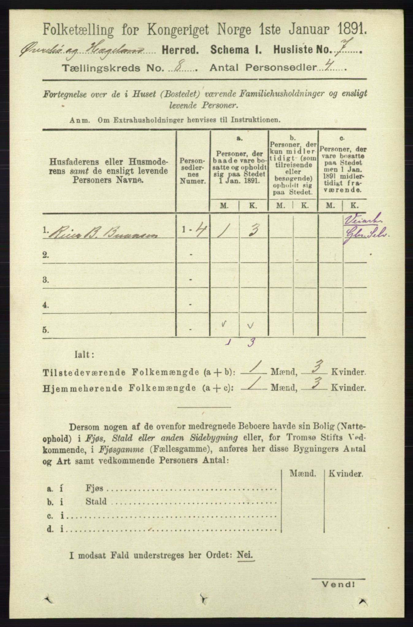 RA, 1891 census for 1016 Øvrebø og Hægeland, 1891, p. 1438