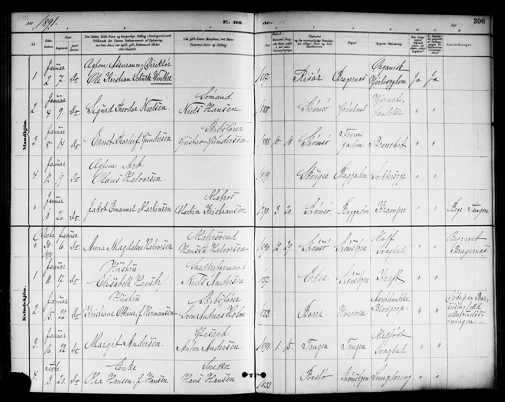 Strømsø kirkebøker, SAKO/A-246/F/Fa/L0023: Parish register (official) no. I 23, 1885-1894, p. 306
