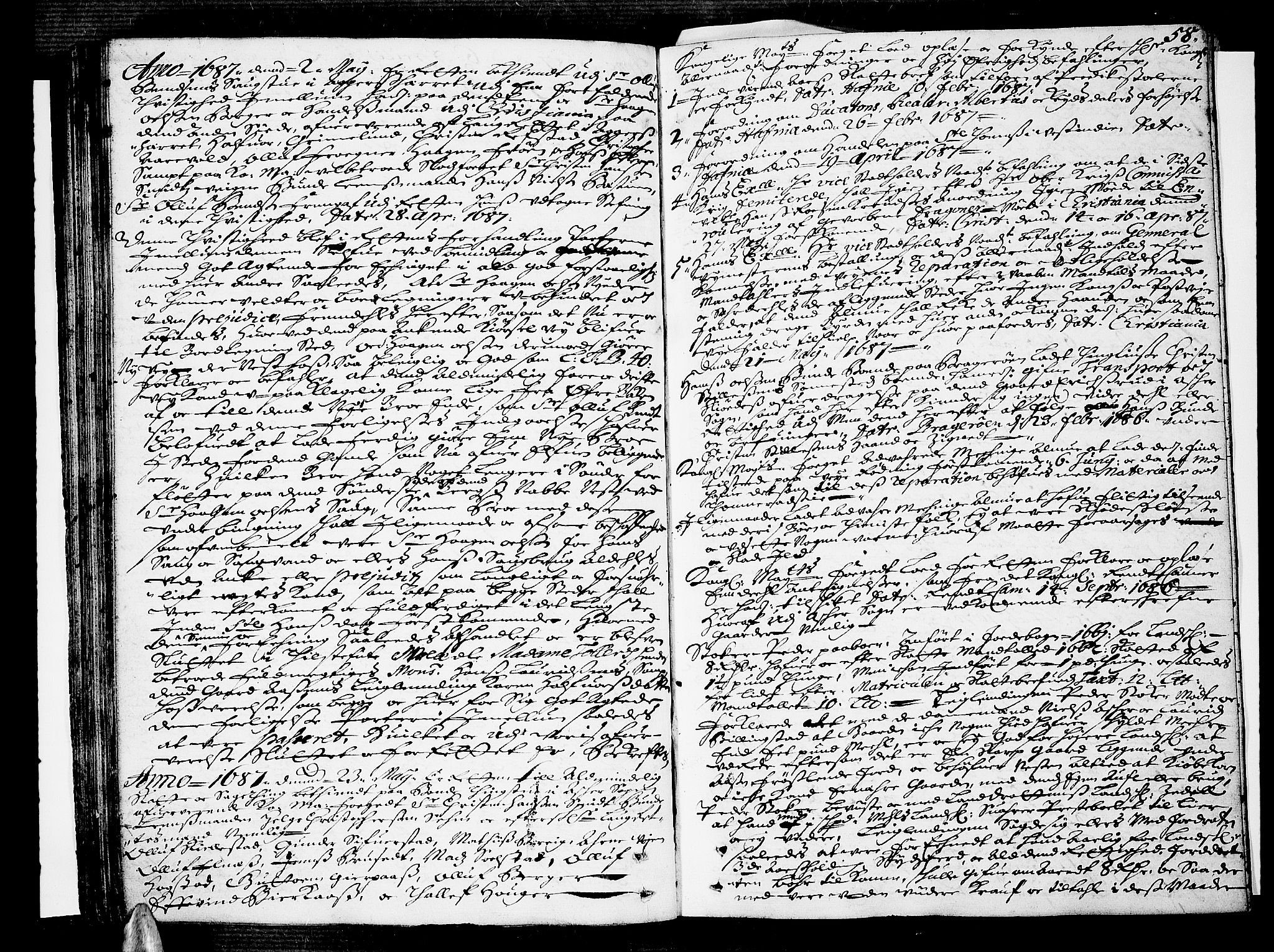 Aker sorenskriveri, AV/SAO-A-10895/F/Fb/L0021: Tingbok, 1686-1689, p. 57b-58a