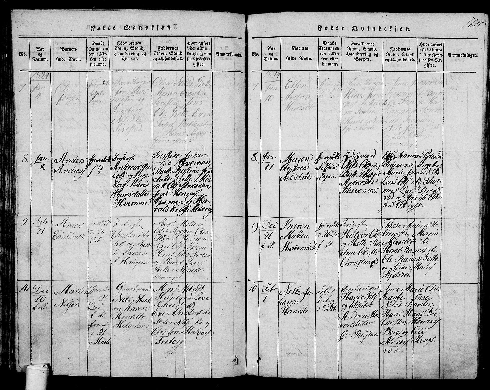 Våle kirkebøker, AV/SAKO-A-334/G/Ga/L0001: Parish register (copy) no. I 1, 1814-1824, p. 164-165