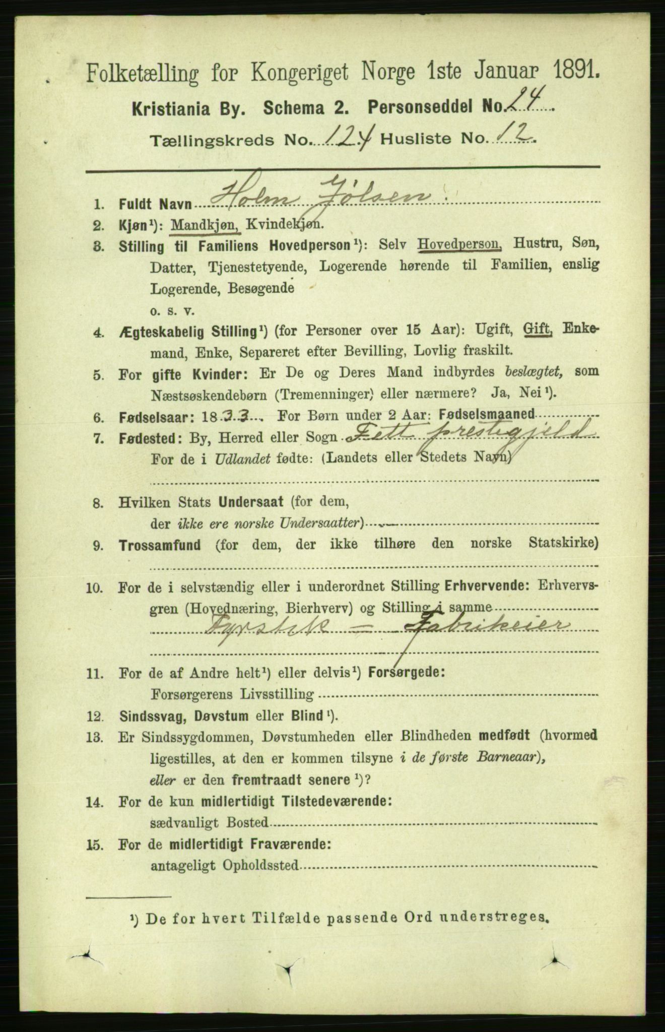 RA, 1891 census for 0301 Kristiania, 1891, p. 65415