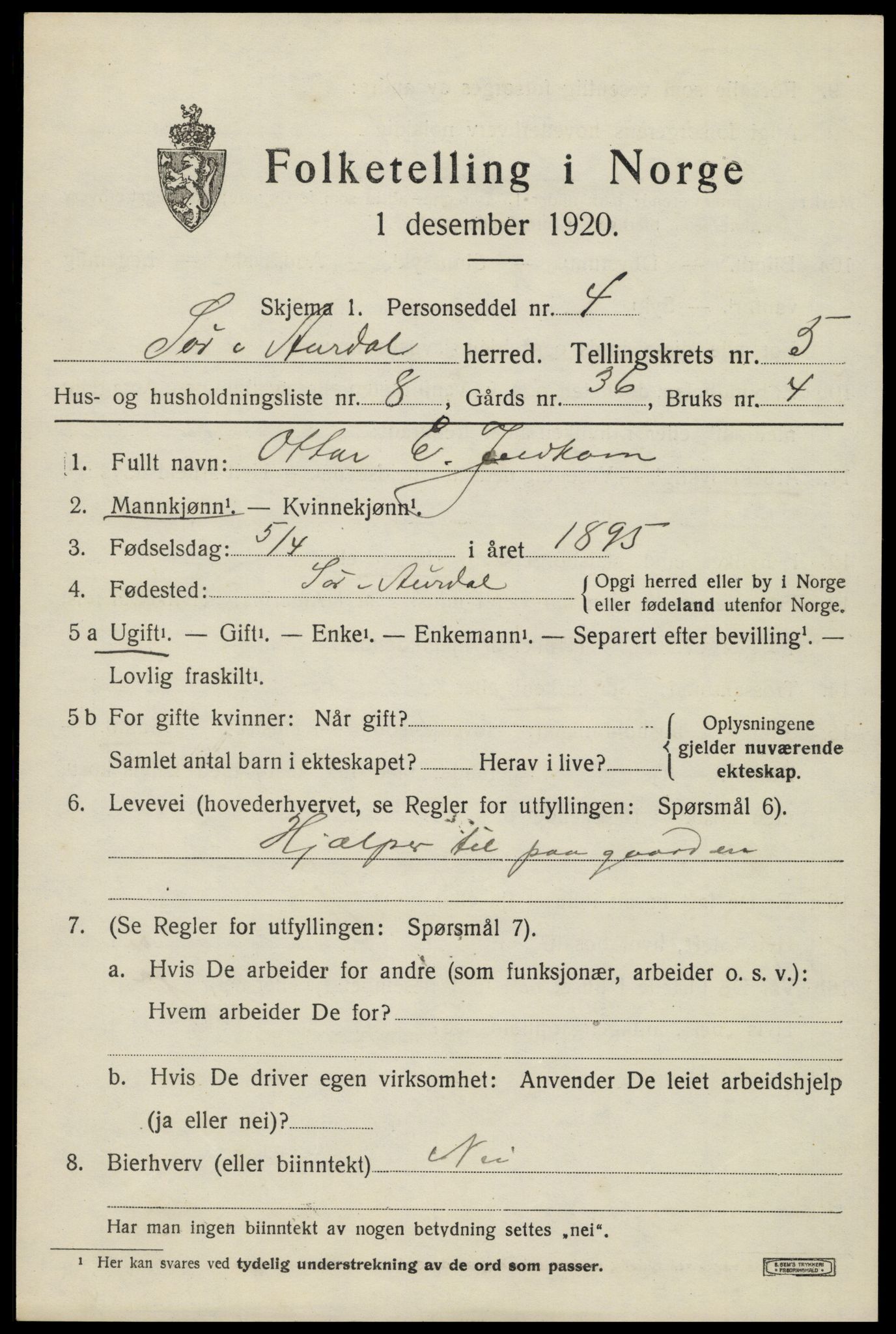 SAH, 1920 census for Sør-Aurdal, 1920, p. 2817