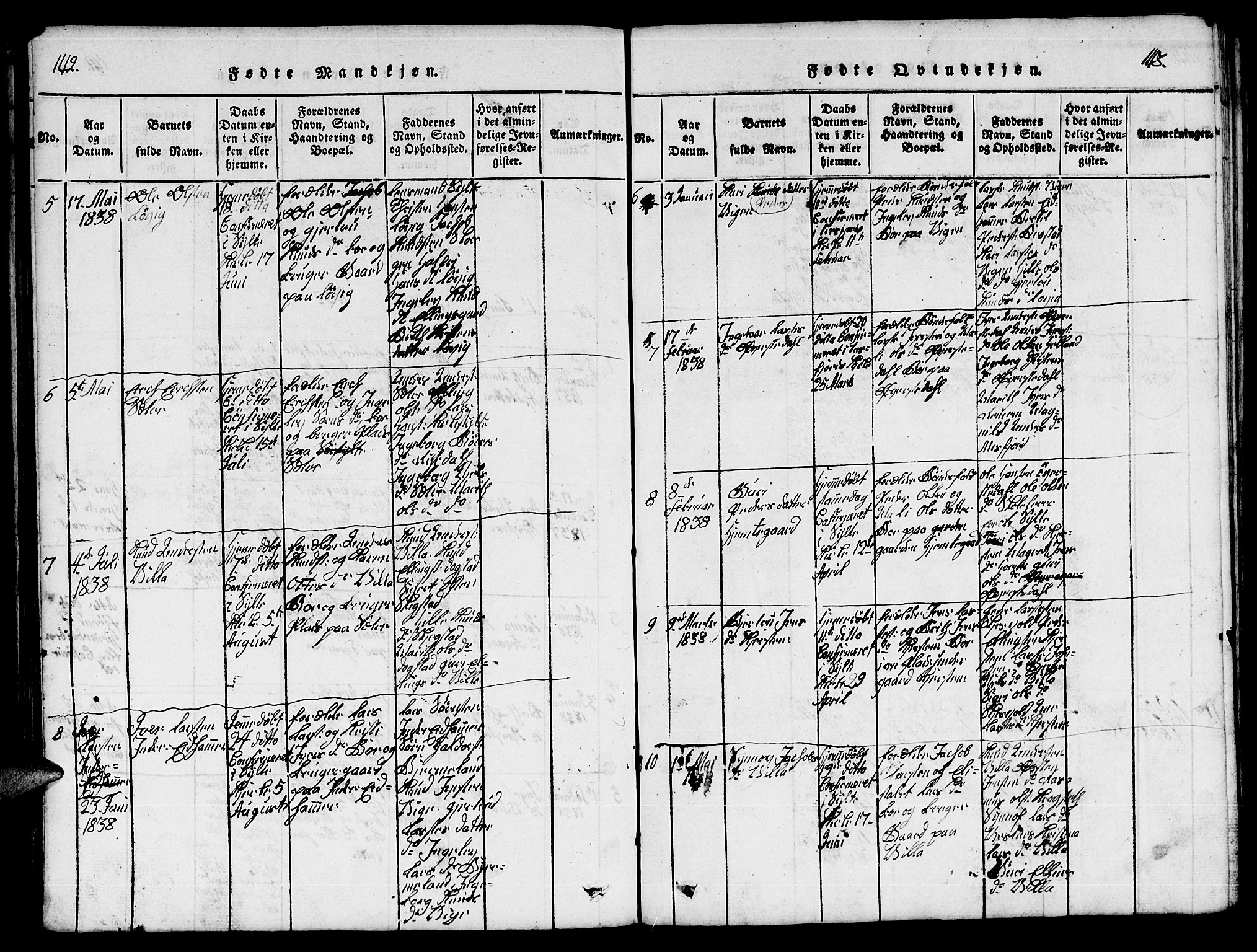 Ministerialprotokoller, klokkerbøker og fødselsregistre - Møre og Romsdal, SAT/A-1454/541/L0546: Parish register (copy) no. 541C01, 1818-1856, p. 142-143