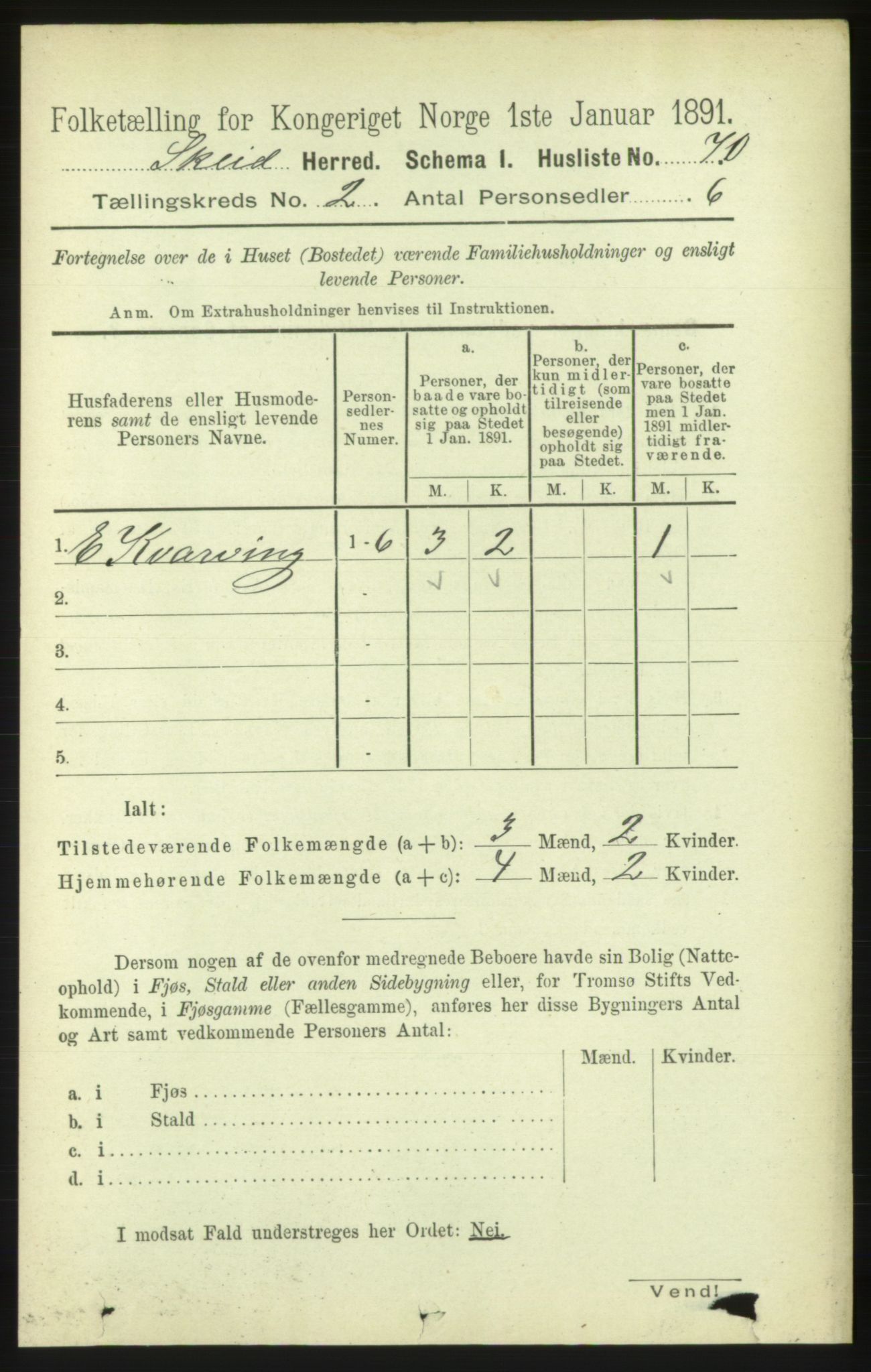 RA, 1891 census for 1732 Skei, 1891, p. 615