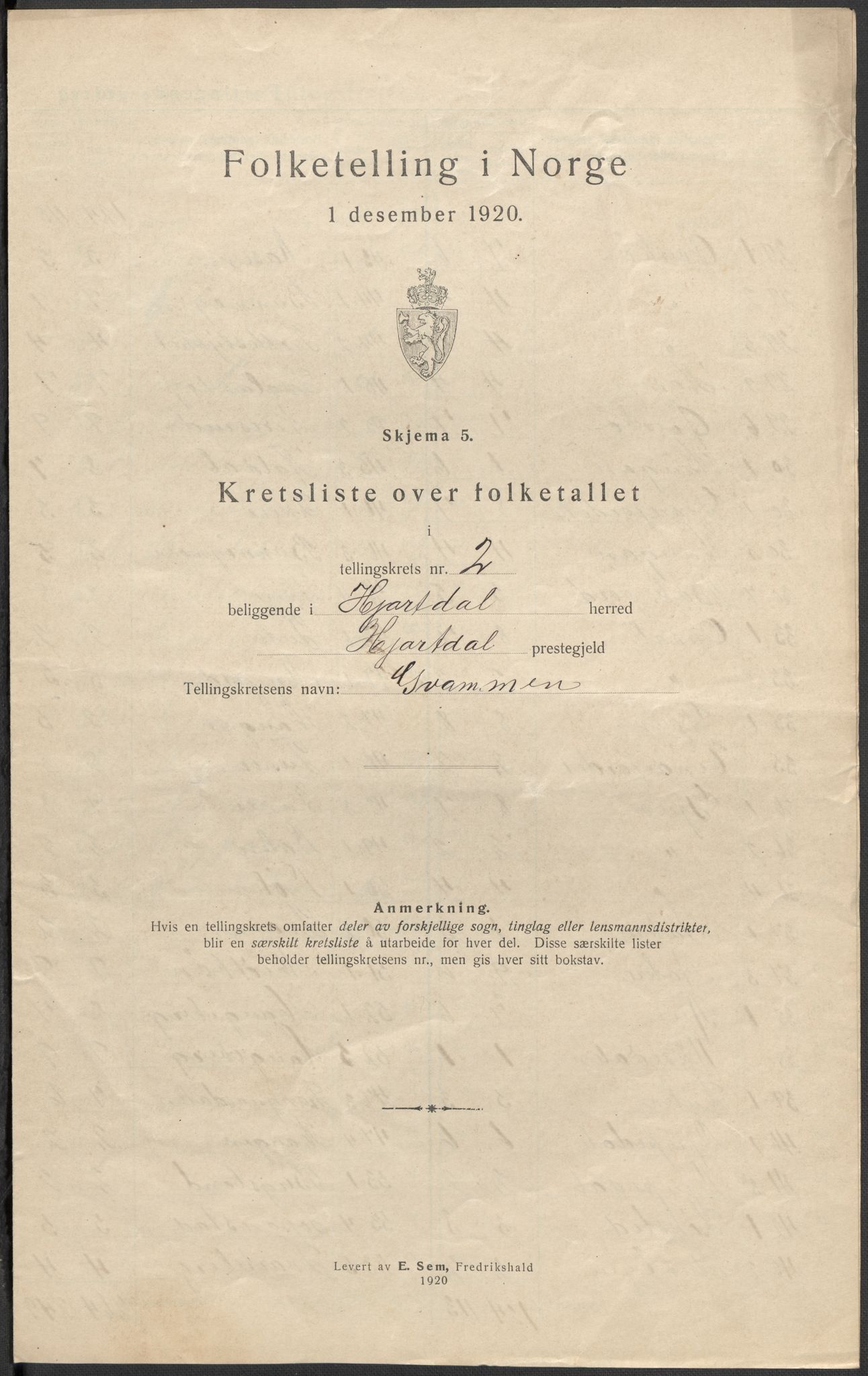 SAKO, 1920 census for Hjartdal, 1920, p. 8