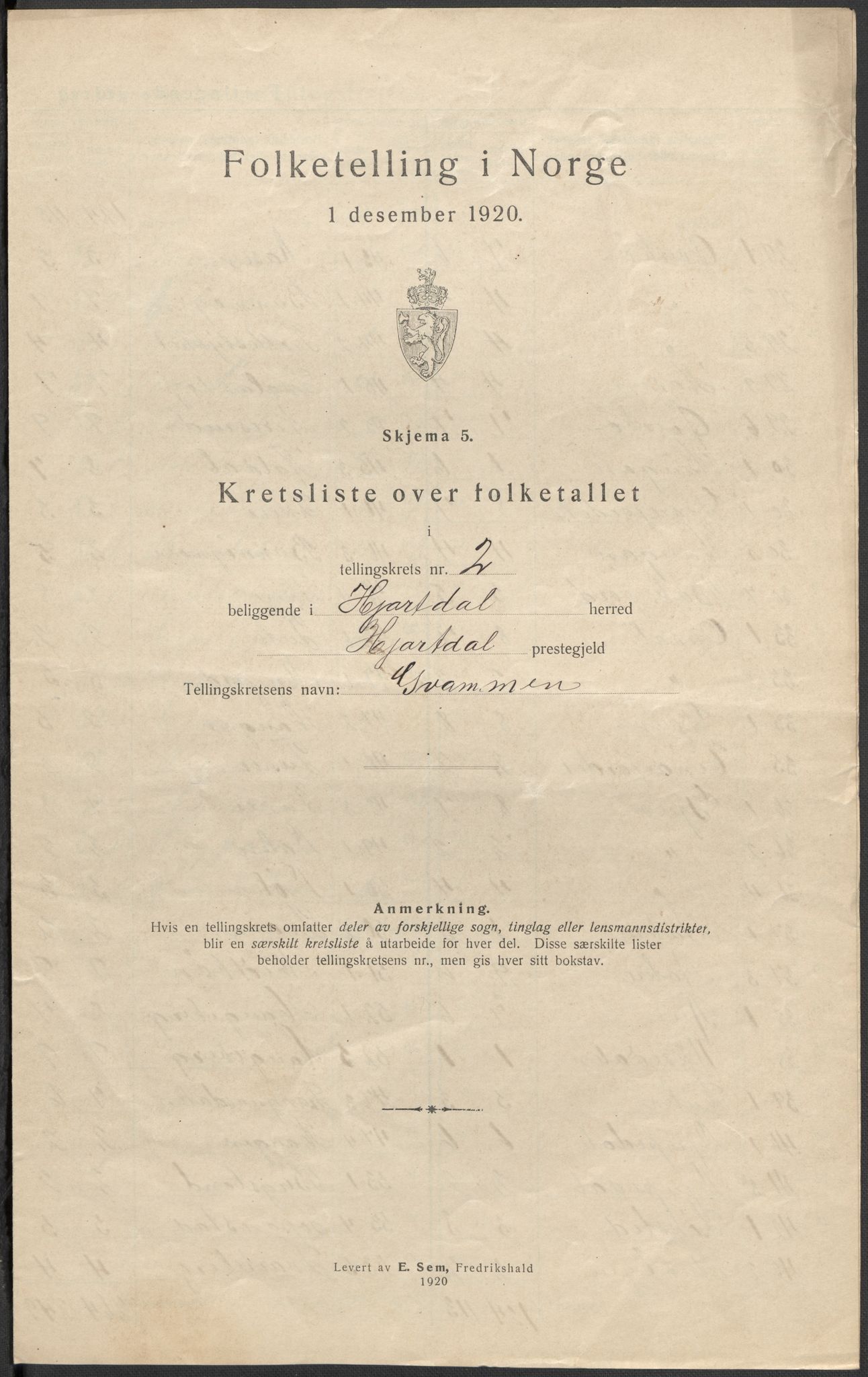 SAKO, 1920 census for Hjartdal, 1920, p. 8