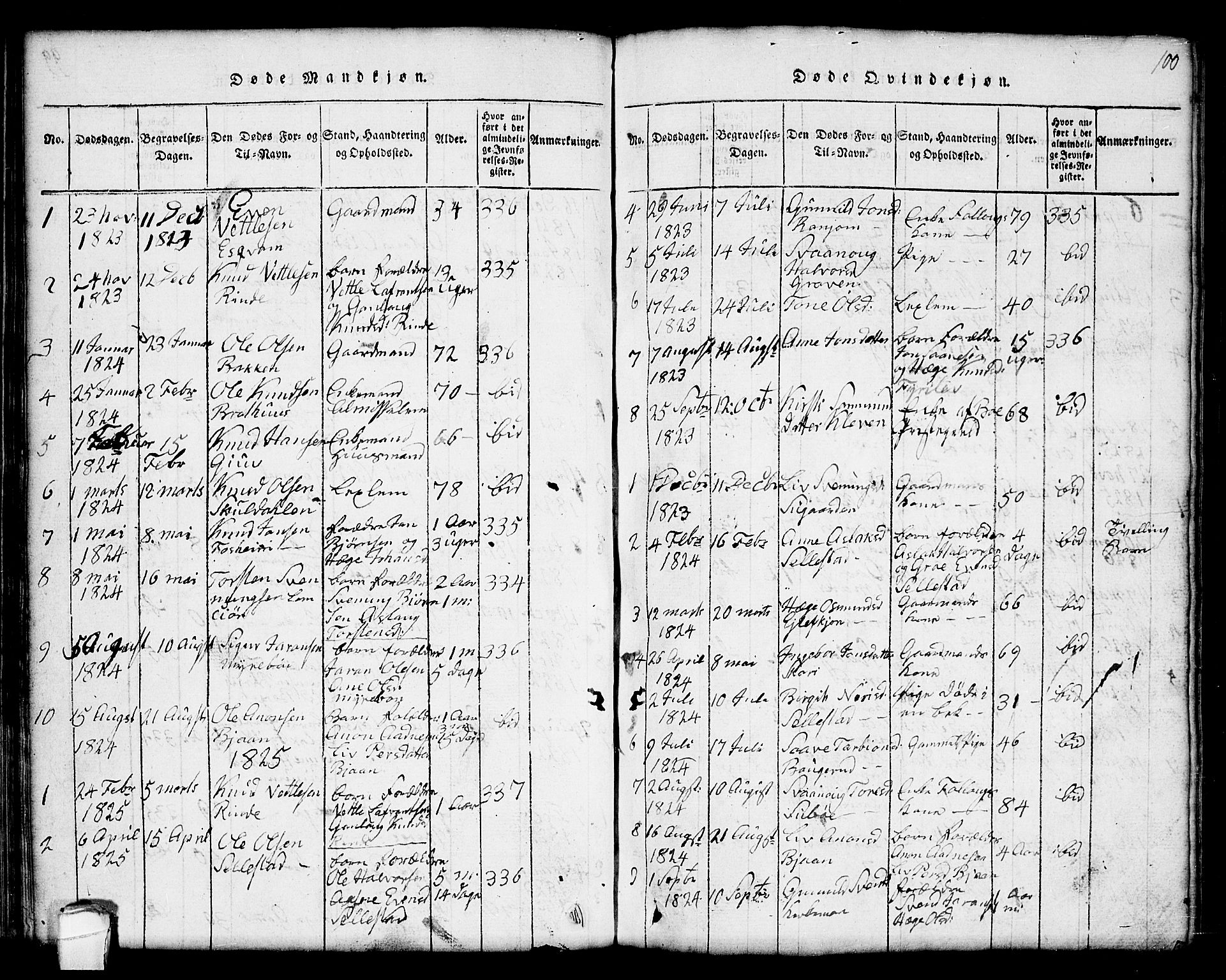 Seljord kirkebøker, SAKO/A-20/G/Gc/L0001: Parish register (copy) no. III 1, 1815-1849, p. 100
