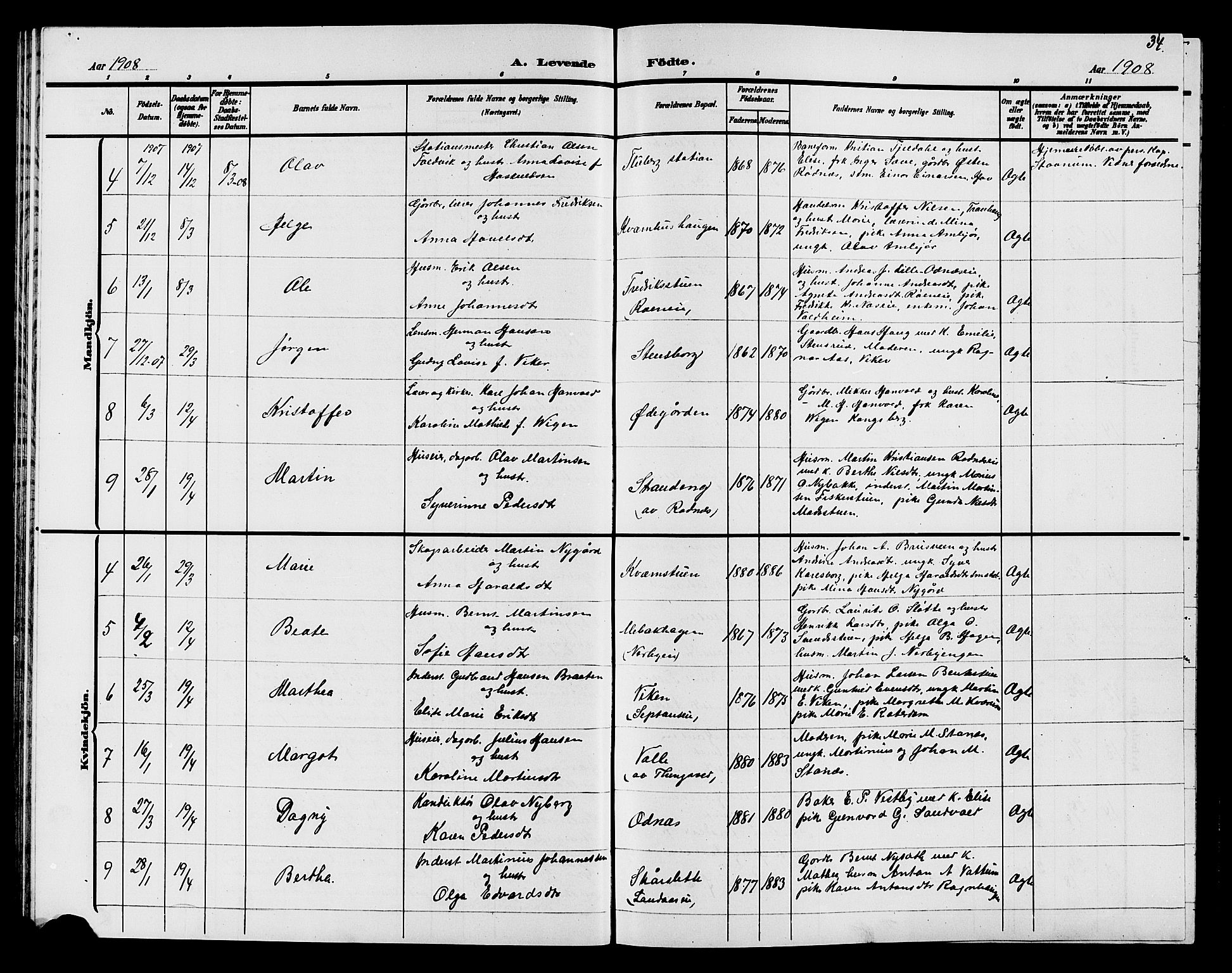 Søndre Land prestekontor, AV/SAH-PREST-122/L/L0005: Parish register (copy) no. 5, 1902-1911, p. 34