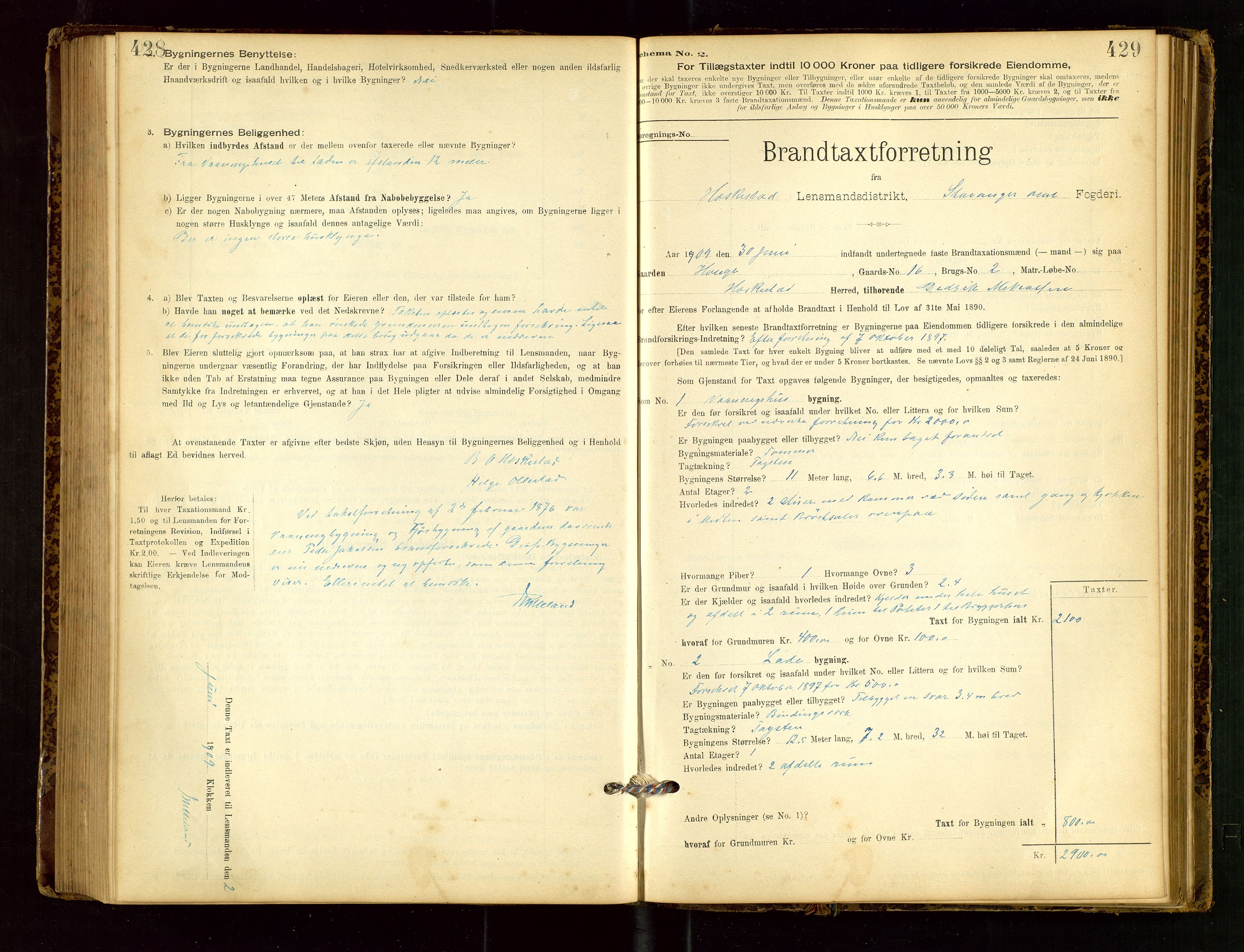 Heskestad lensmannskontor, AV/SAST-A-100304/Gob/L0001: "Brandtaxationsprotokol", 1894-1915, p. 428-429