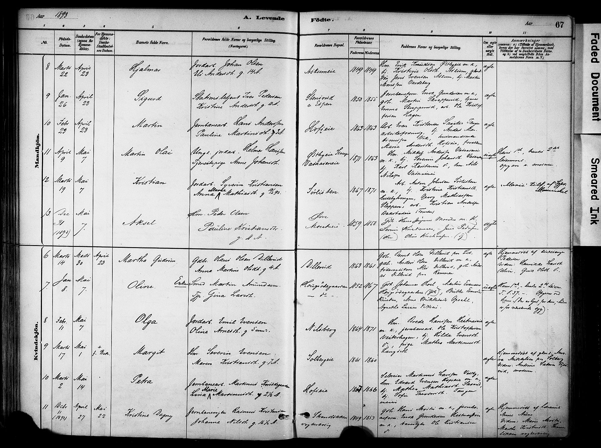 Stange prestekontor, AV/SAH-PREST-002/K/L0018: Parish register (official) no. 18, 1880-1896, p. 67