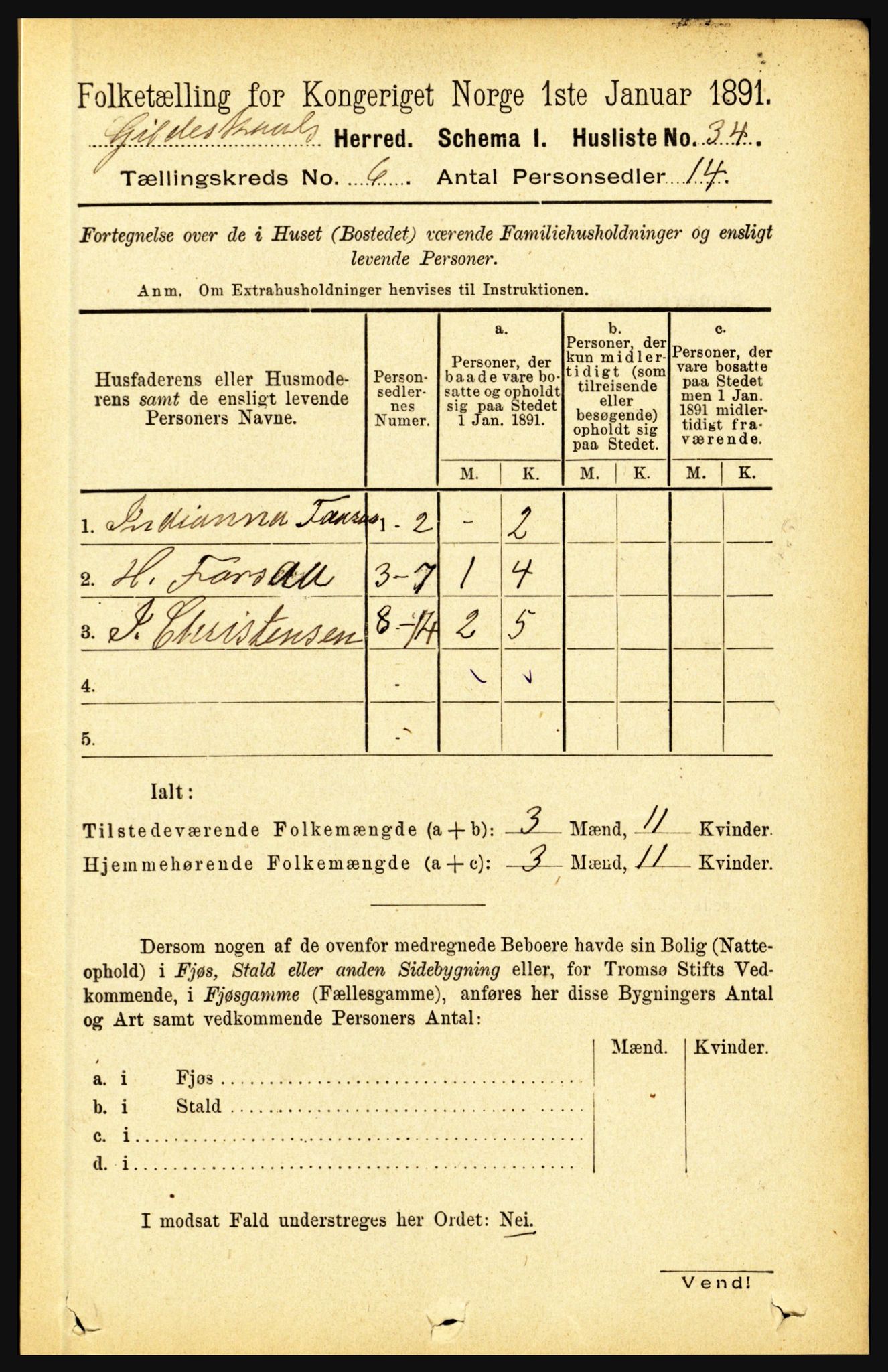 RA, 1891 census for 1838 Gildeskål, 1891, p. 1940