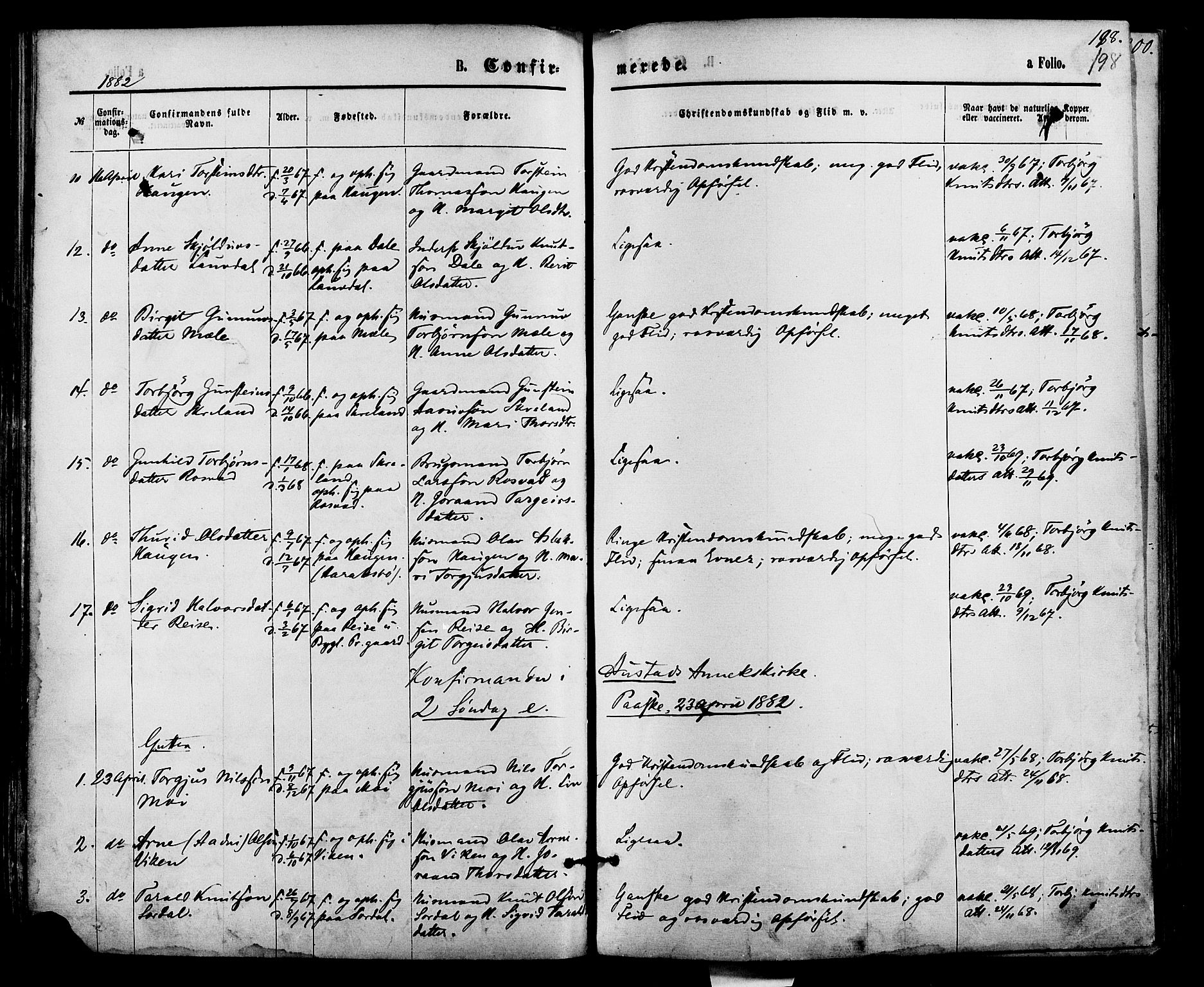 Bygland sokneprestkontor, AV/SAK-1111-0006/F/Fa/Fab/L0006: Parish register (official) no. A 6, 1873-1884, p. 198