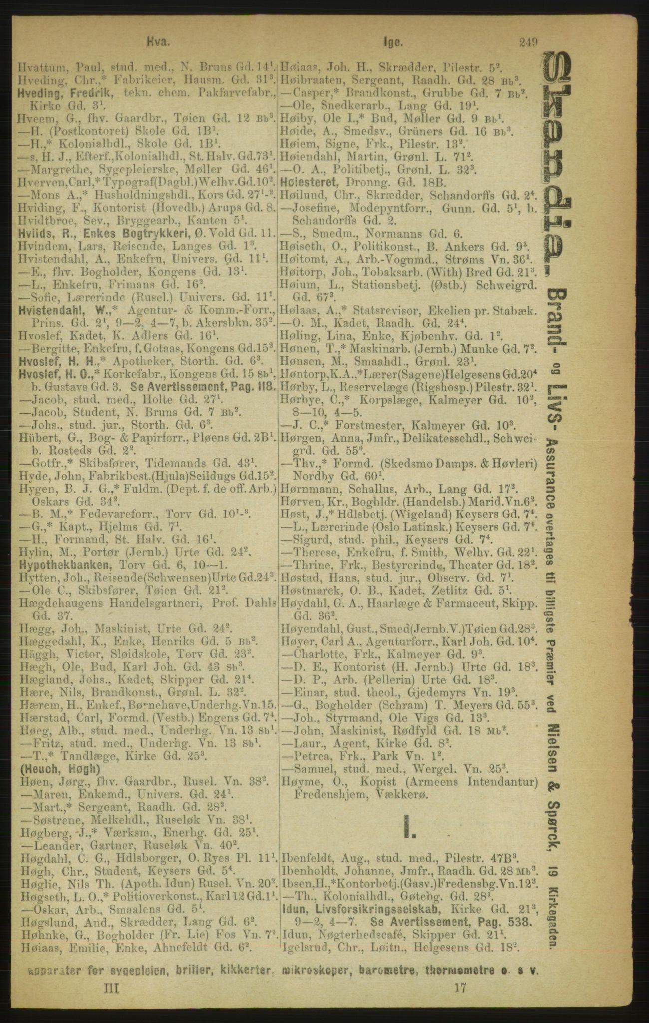 Kristiania/Oslo adressebok, PUBL/-, 1888, p. 249